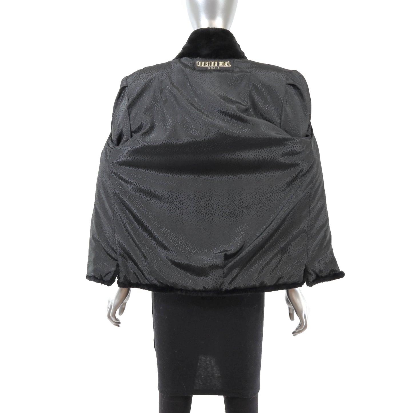 Black Sheared Beaver Jacket with Fox Sleeves- Size M