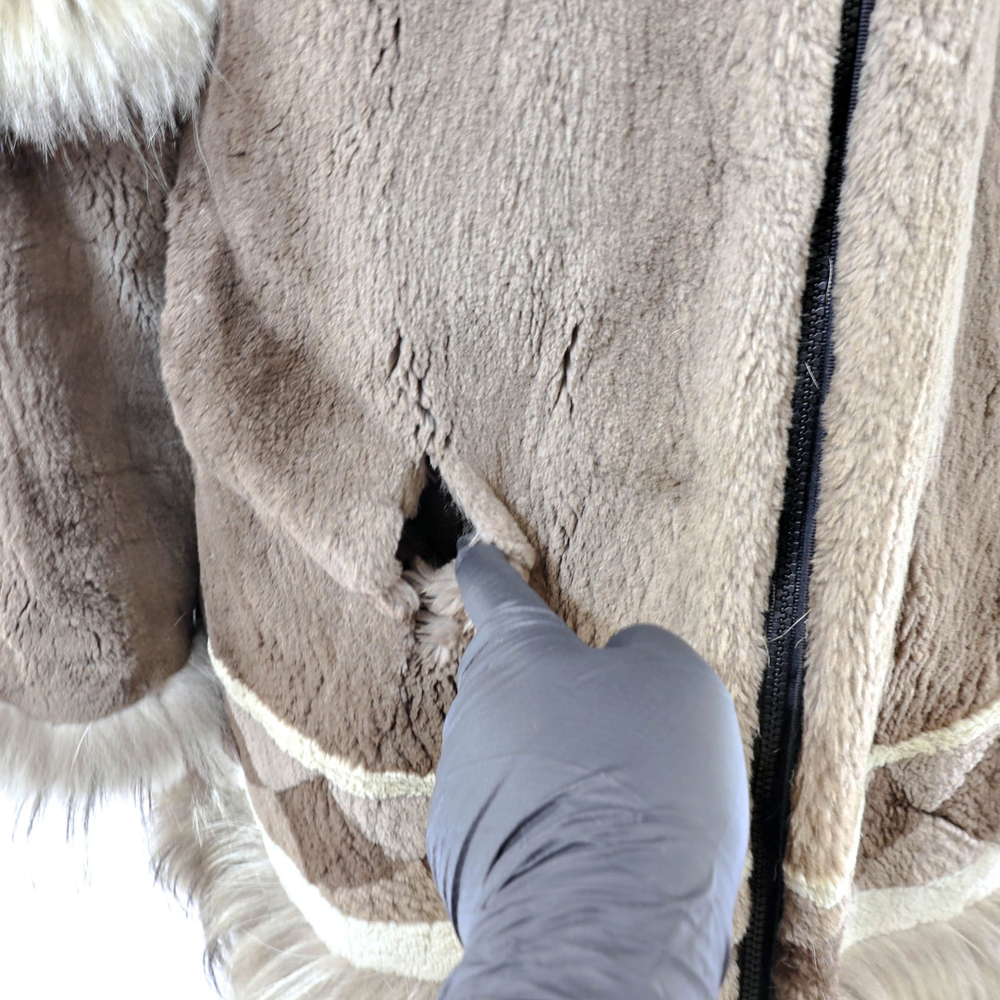 Brown Sheared Hooded Beaver Jacket with Raccoon Trim- Size M