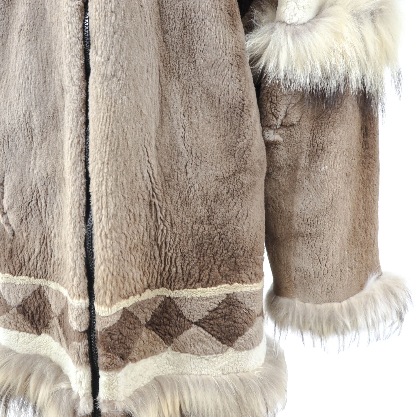 Brown Sheared Hooded Beaver Jacket with Raccoon Trim- Size M