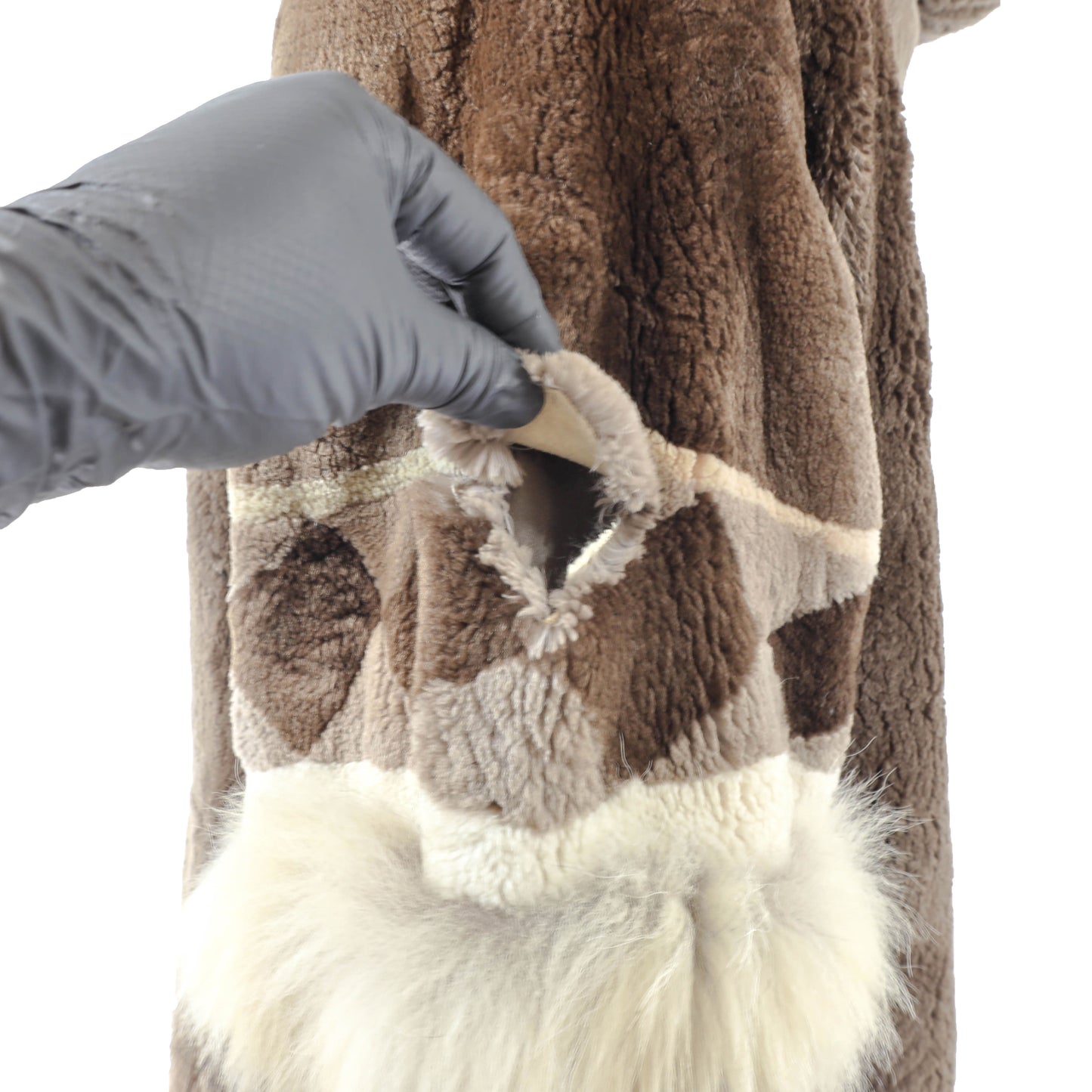 Brown Sheared Hooded Beaver Jacket with Raccoon Trim- Size M