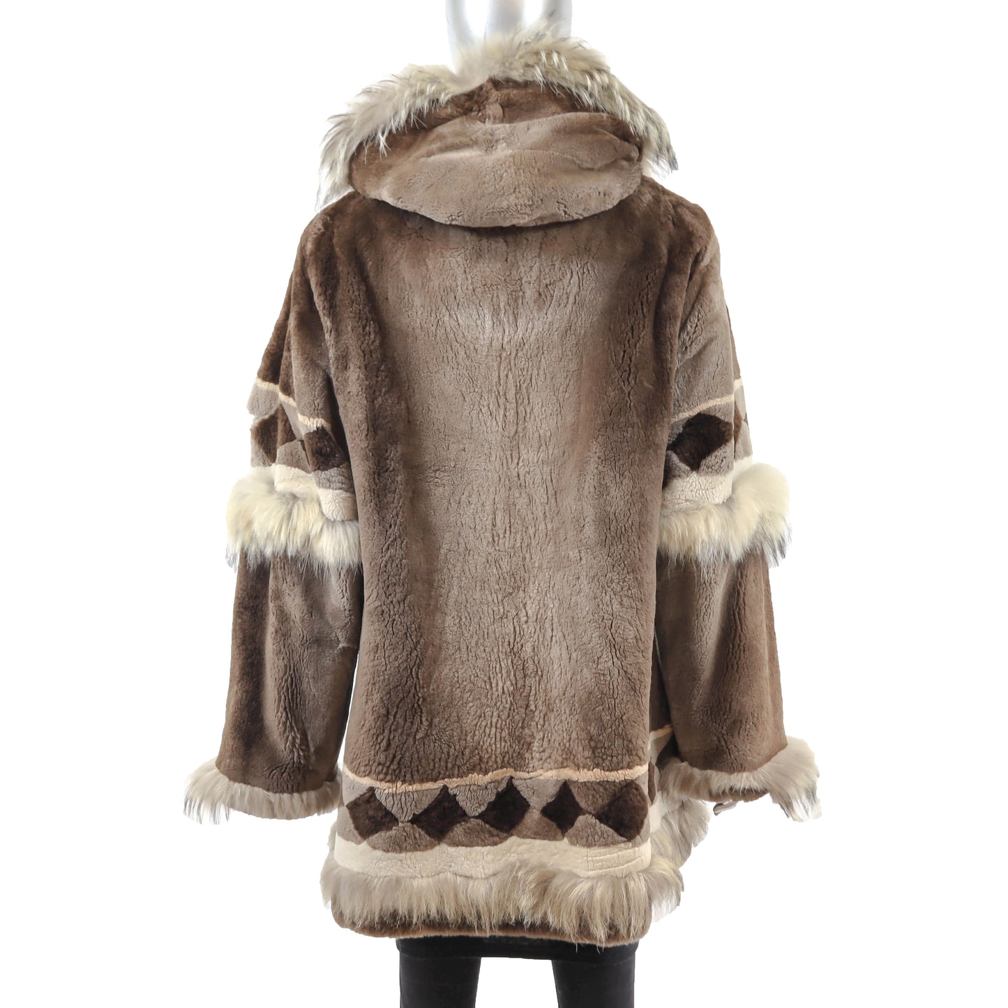 Brown Sheared Hooded Beaver Jacket with Raccoon Trim- Size M
