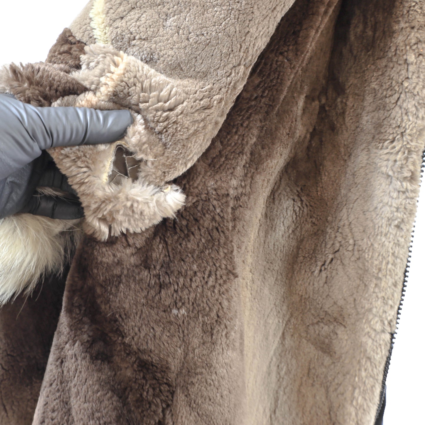 Brown Sheared Hooded Beaver Jacket with Raccoon Trim- Size M