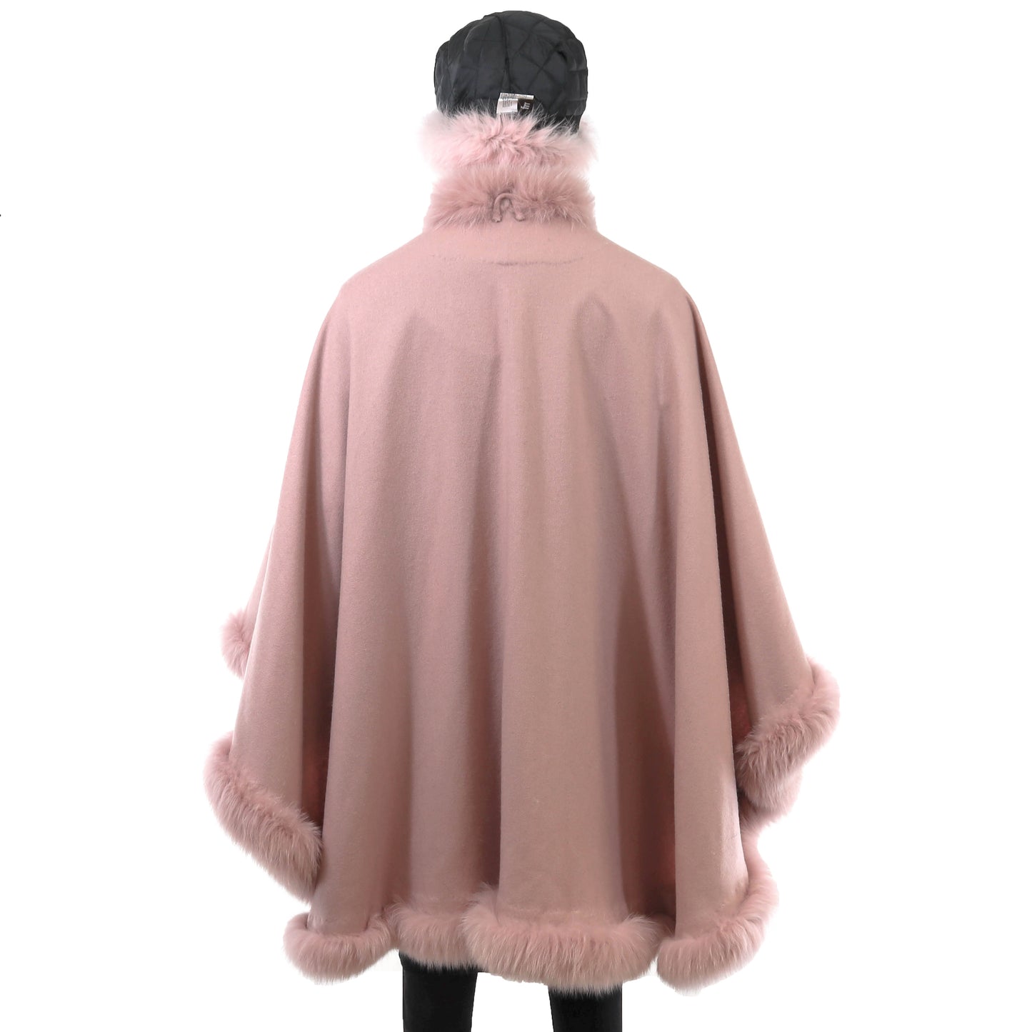 Pink Cashmere Cape with Fox Trim and Matching Mink Hat with Fox- Size Free