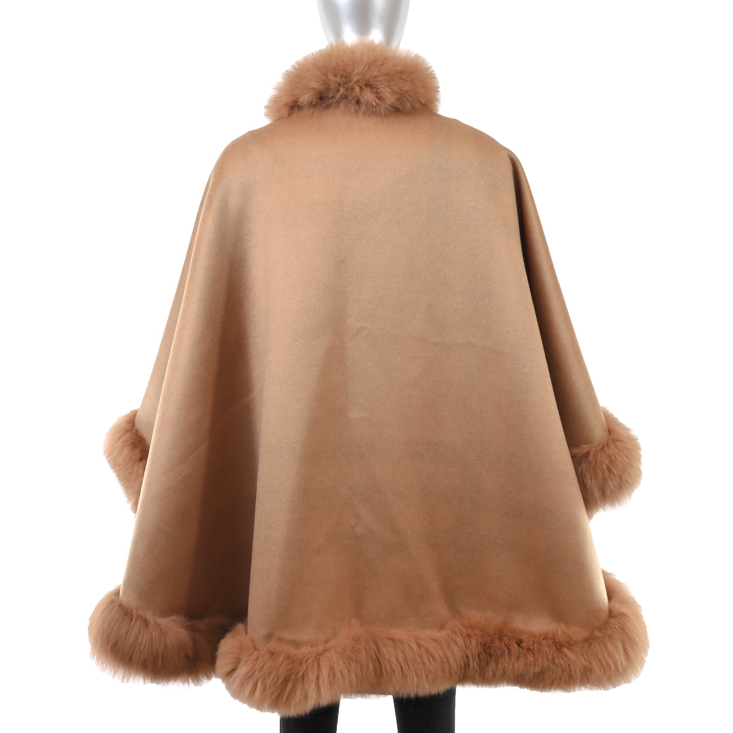 Brown Cashmere Cape with Fox Trim- Size Free
