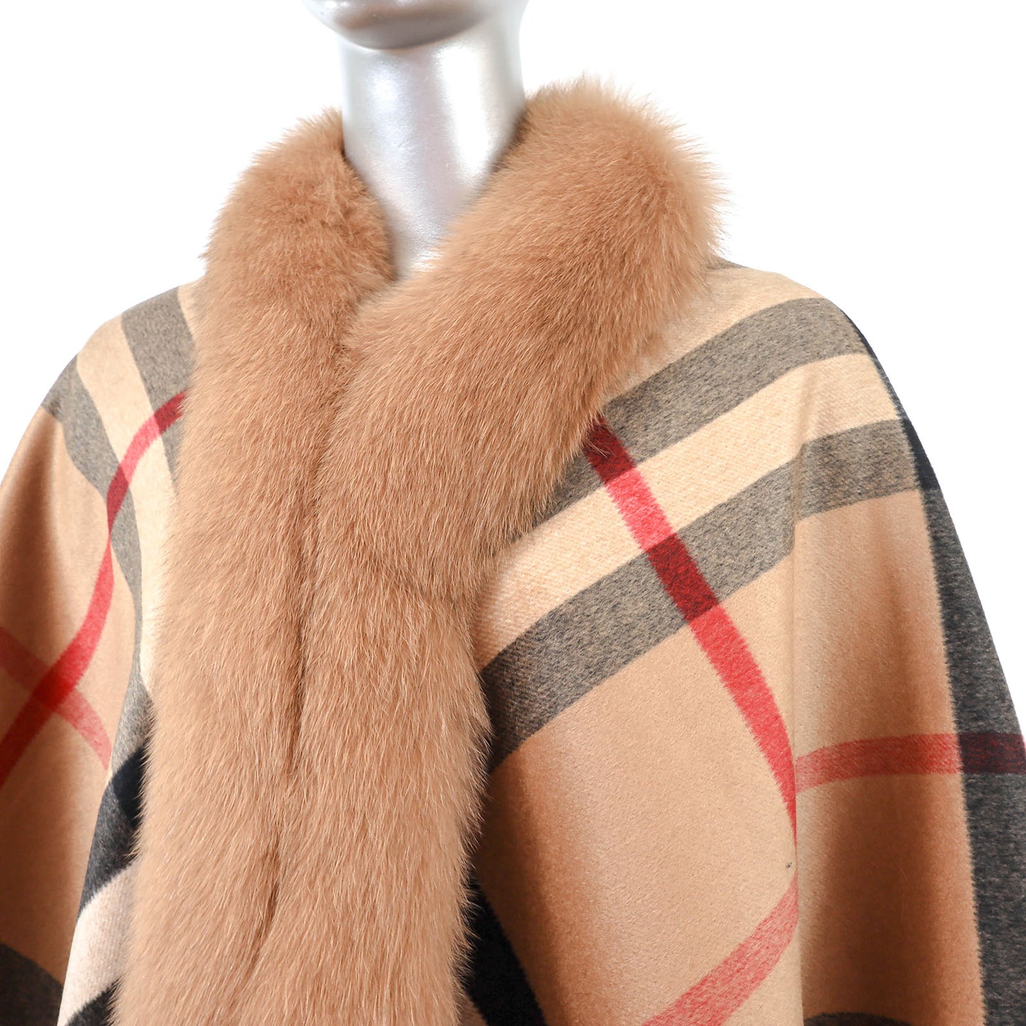 Brown Cashmere Cape with Fox Trim- Size Free