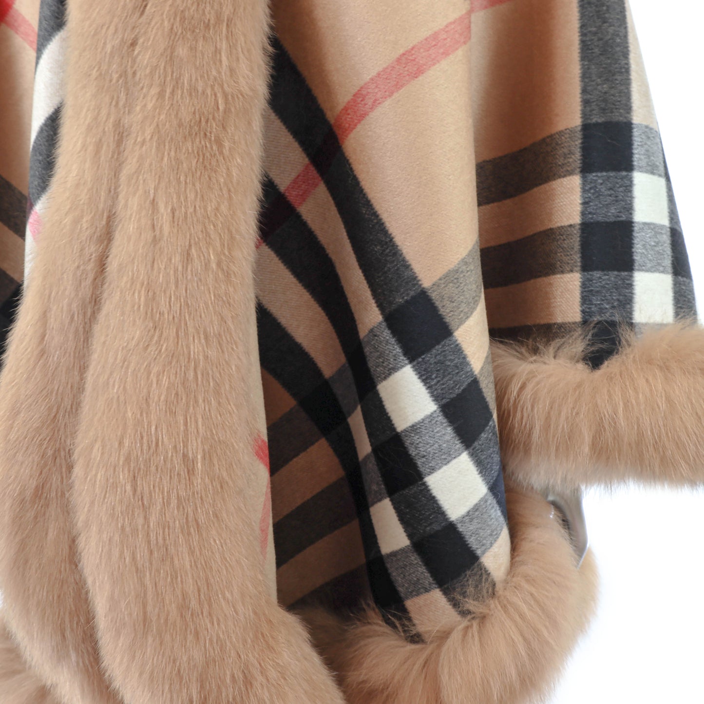 Brown Cashmere Cape with Fox Trim- Size Free