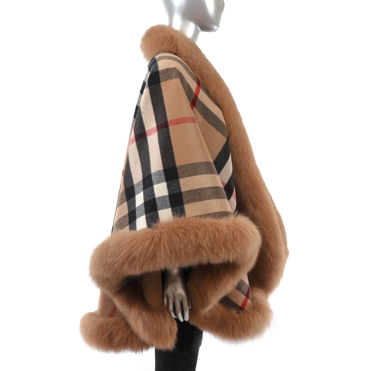 Brown Cashmere Cape with Fox Trim- Size Free