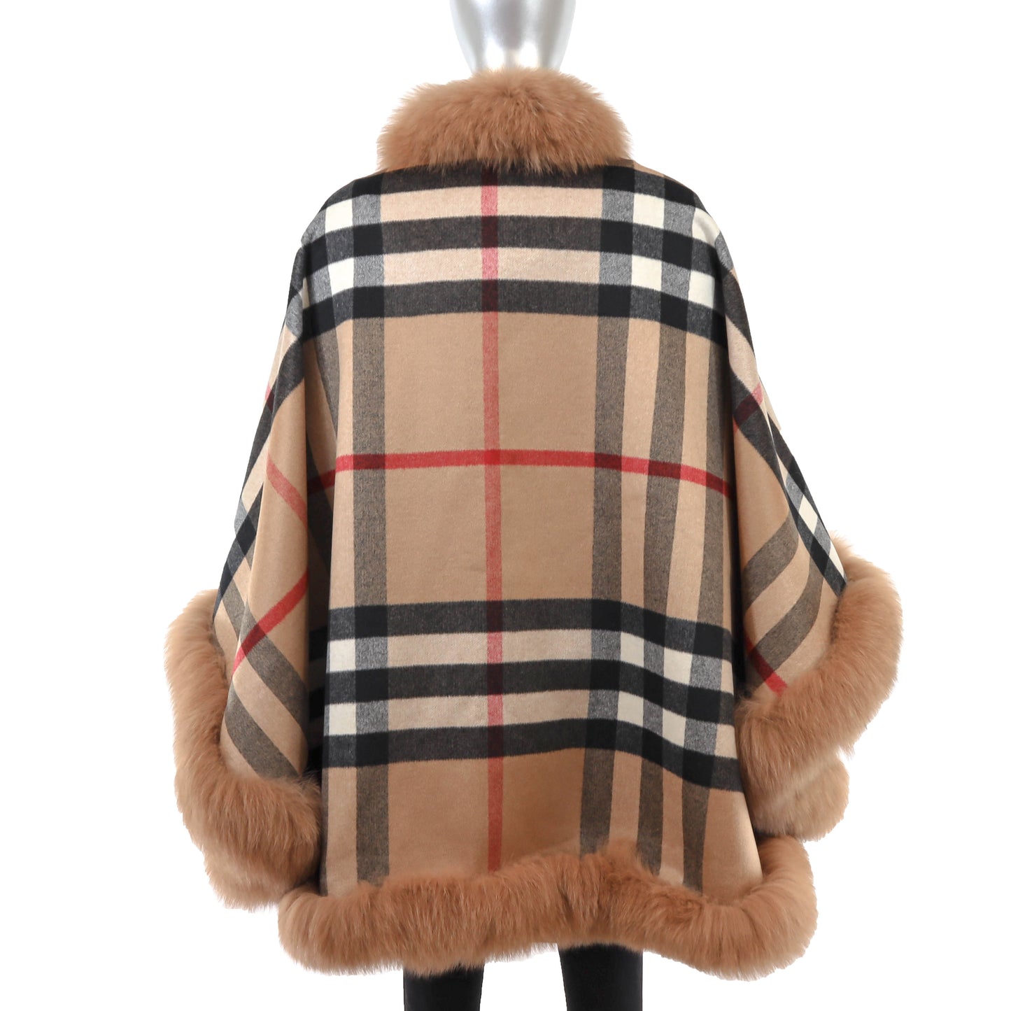 Brown Cashmere Cape with Fox Trim- Size Free