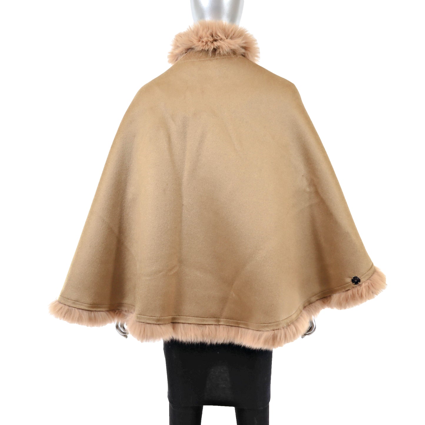 Camel Cashmere Cape with Fox Trim- Size Free