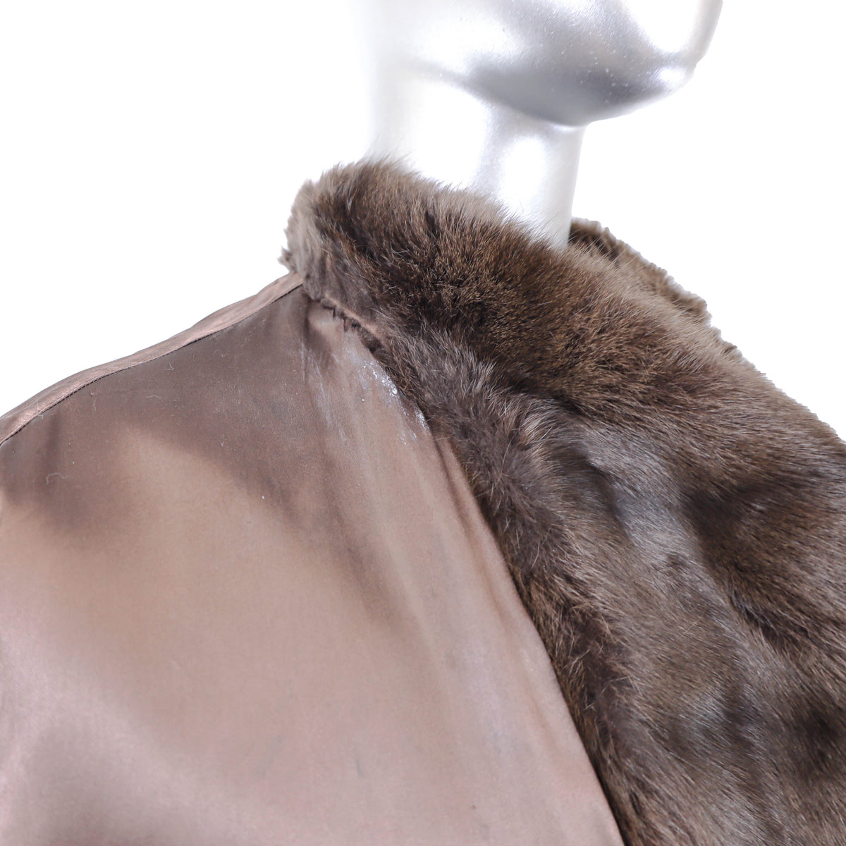 Brown Cashmere and Wool Coat with Rabbit Trim- Size L