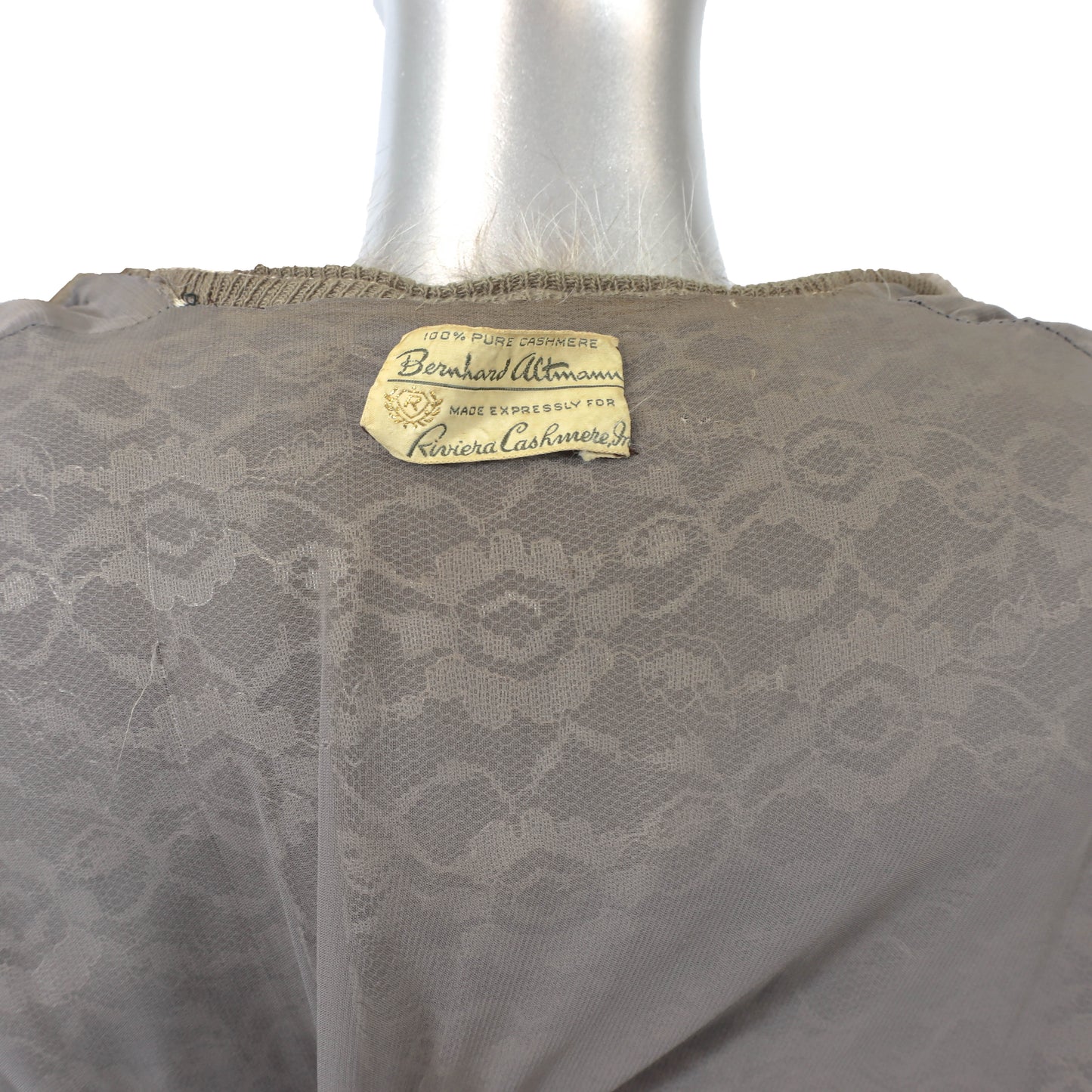 Taupe Cashmere Sweater with Detachable Fox Collar- Size XS