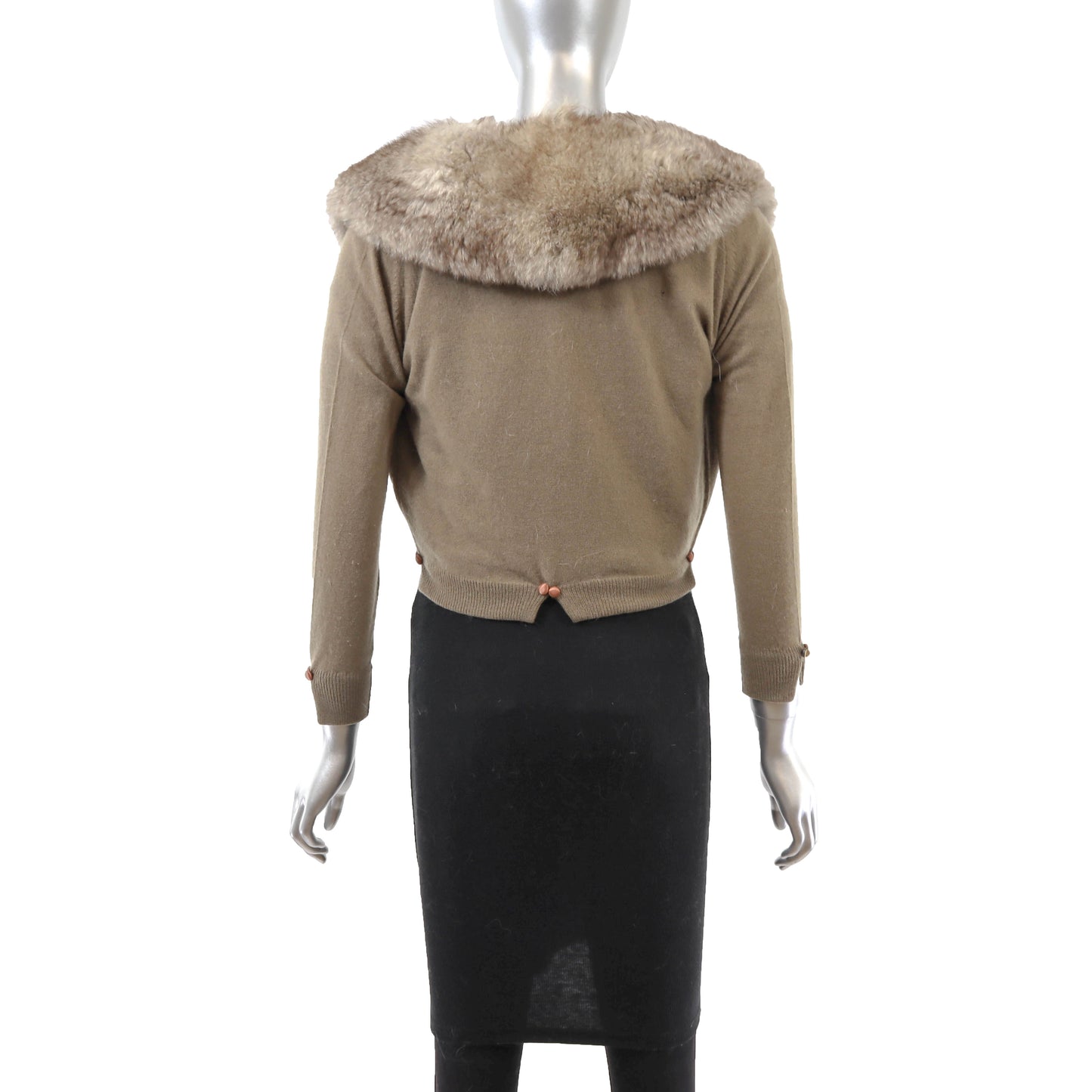 Taupe Cashmere Sweater with Detachable Fox Collar- Size XS