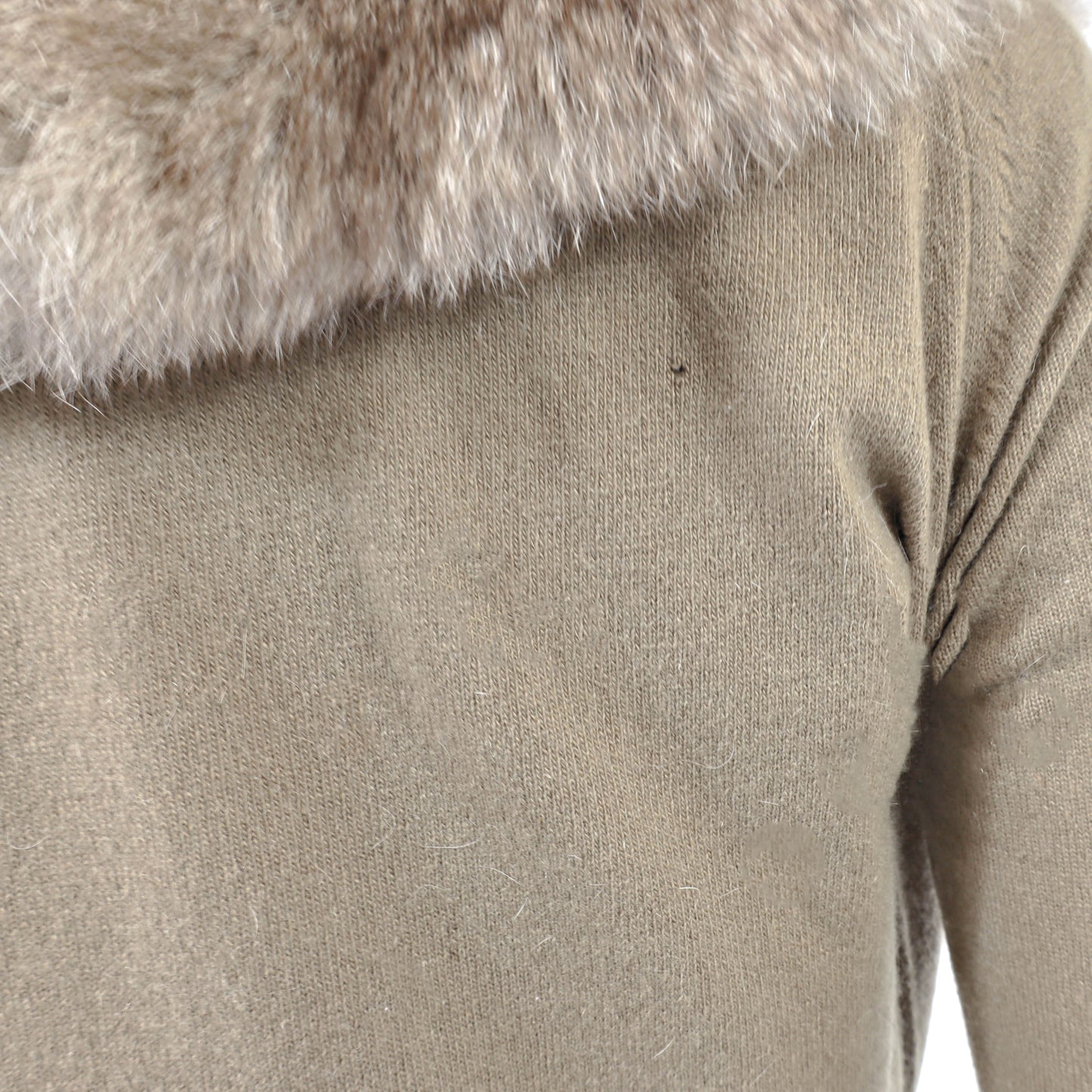 Taupe Cashmere Sweater with Detachable Fox Collar- Size XS