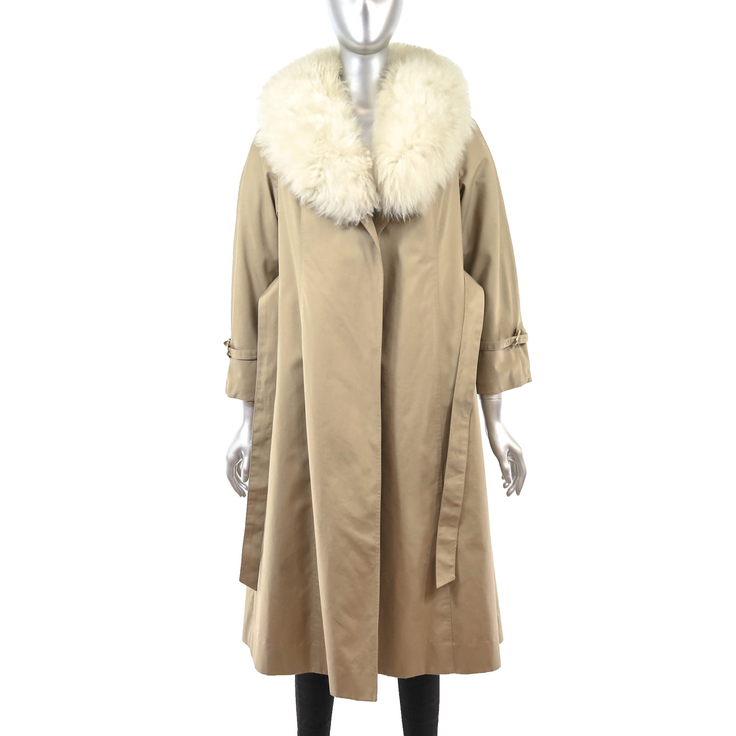 Beige Cloth Coat with Lamb Collar and Detachable Lamb Lining- Size S