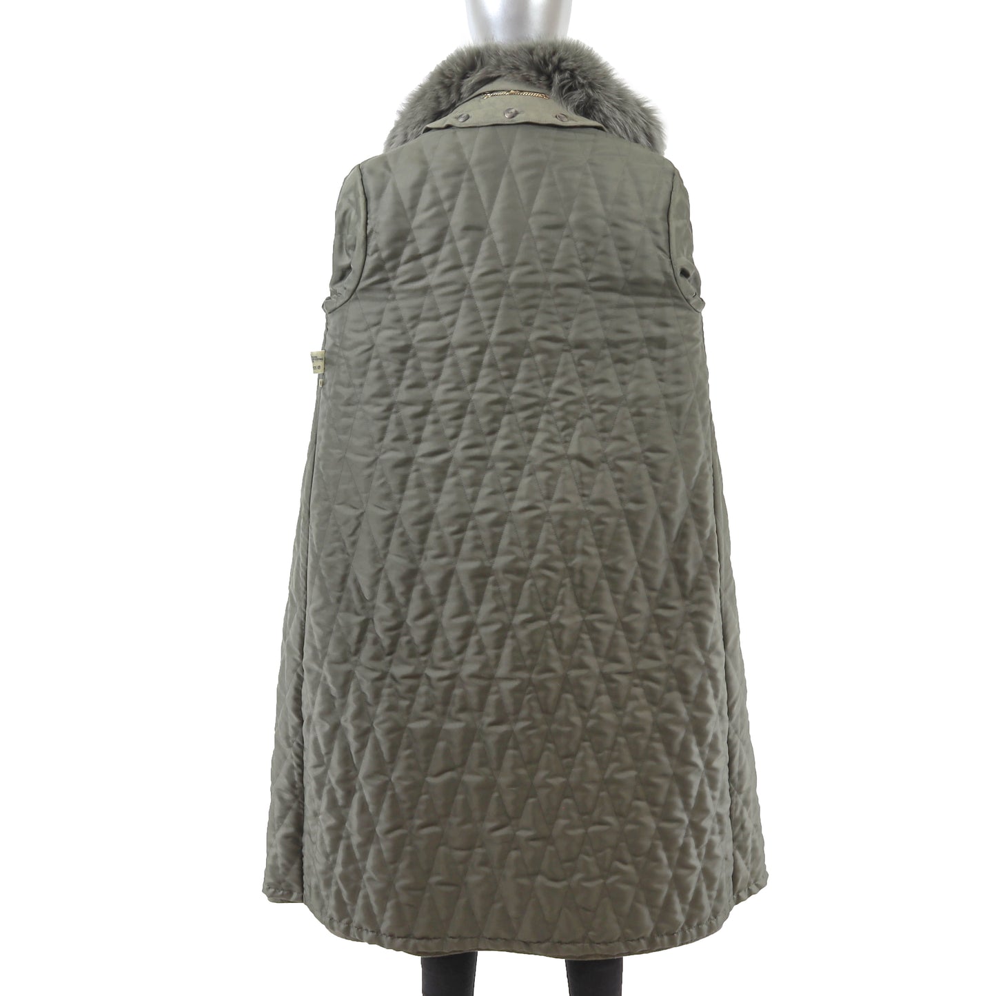 Sage Green Coat with Removable Fox Collar- Size M