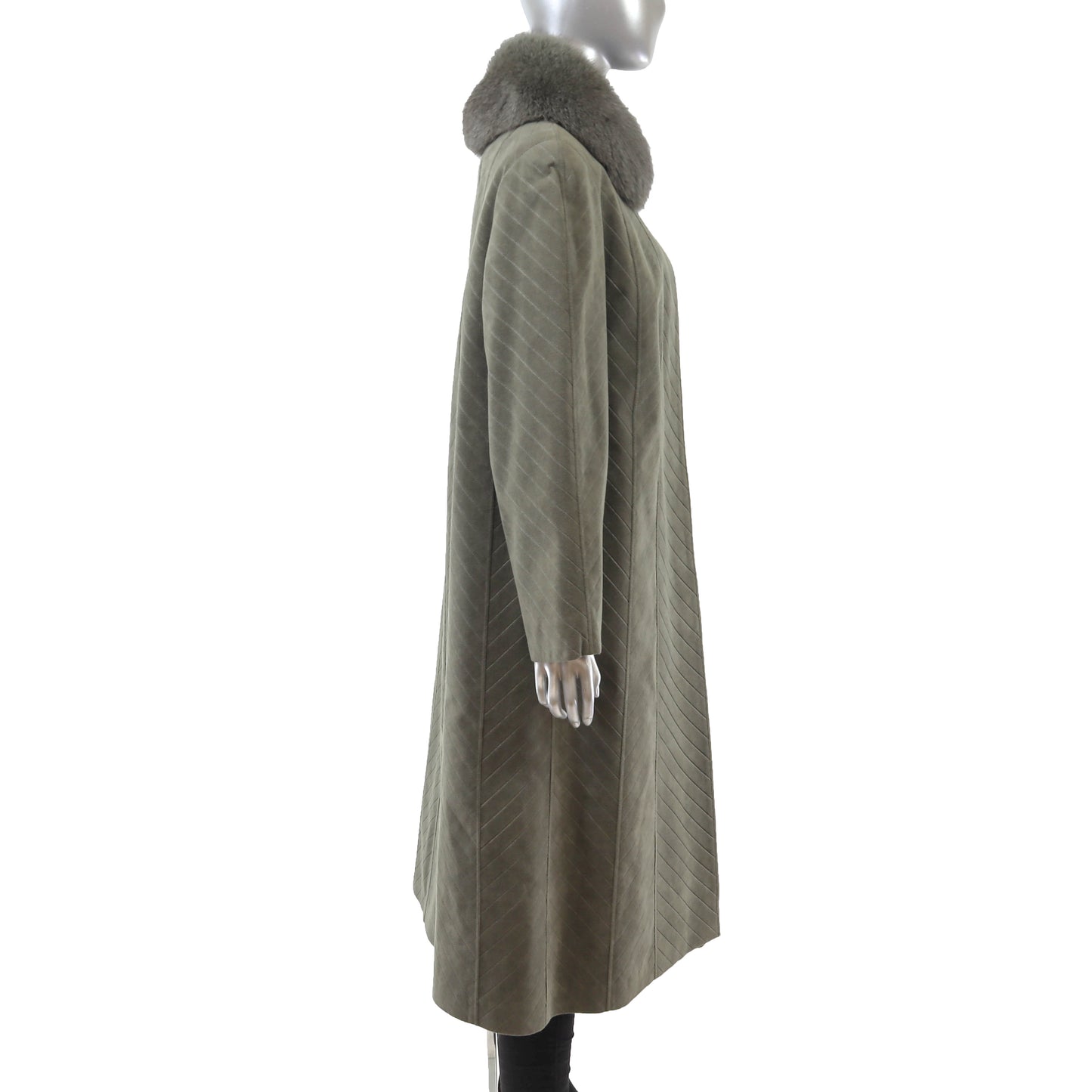Sage Green Coat with Removable Fox Collar- Size M