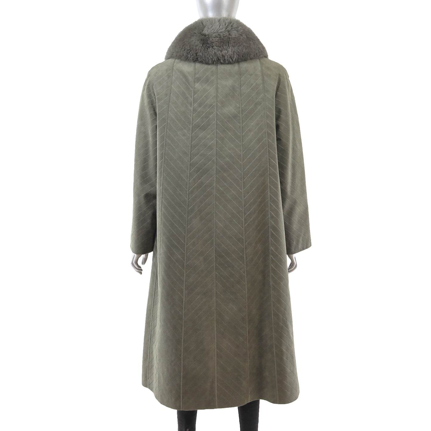 Sage Green Coat with Removable Fox Collar- Size M