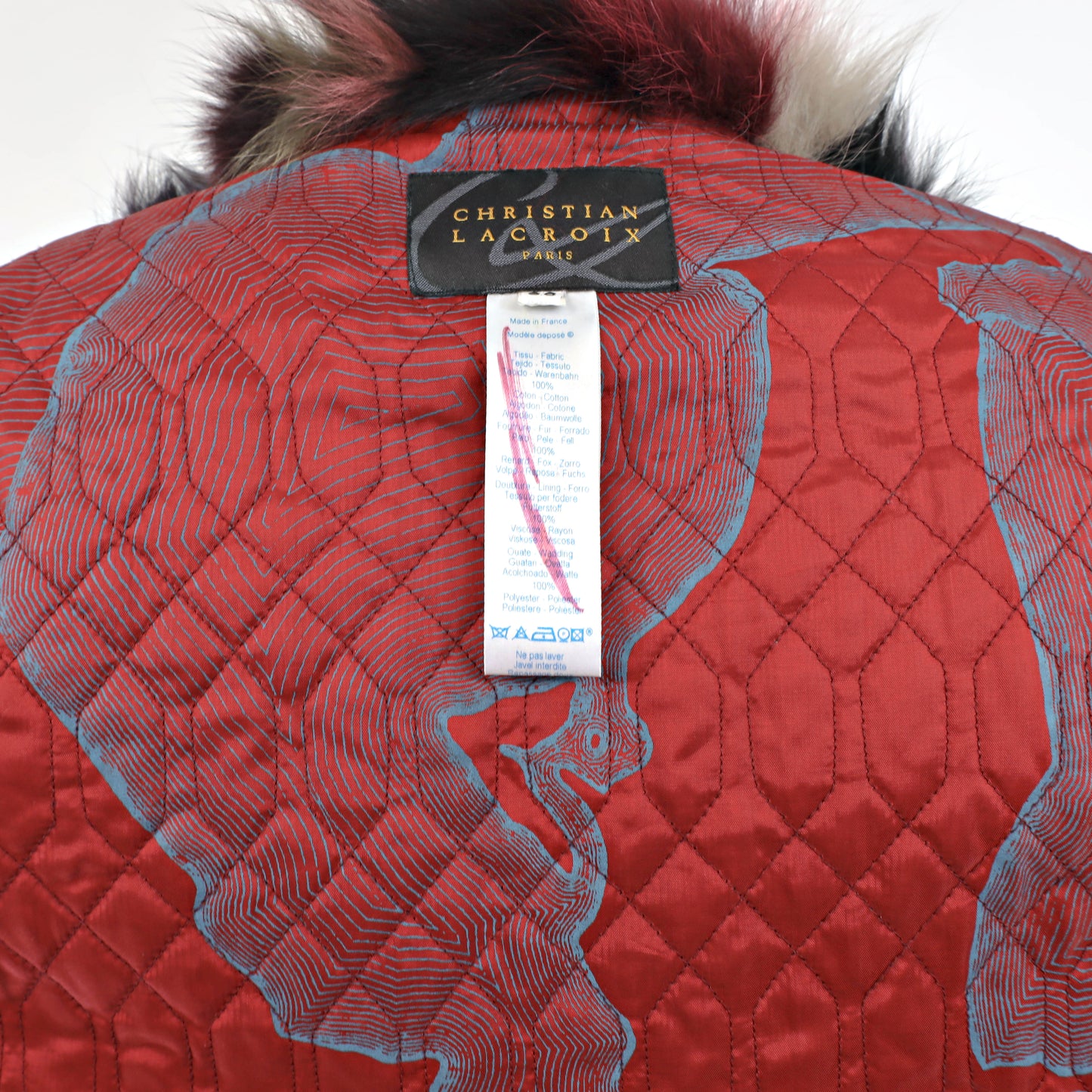 Christian Lacroix Blue Cotton Jacket with Multicolor Fox Trim- Size S