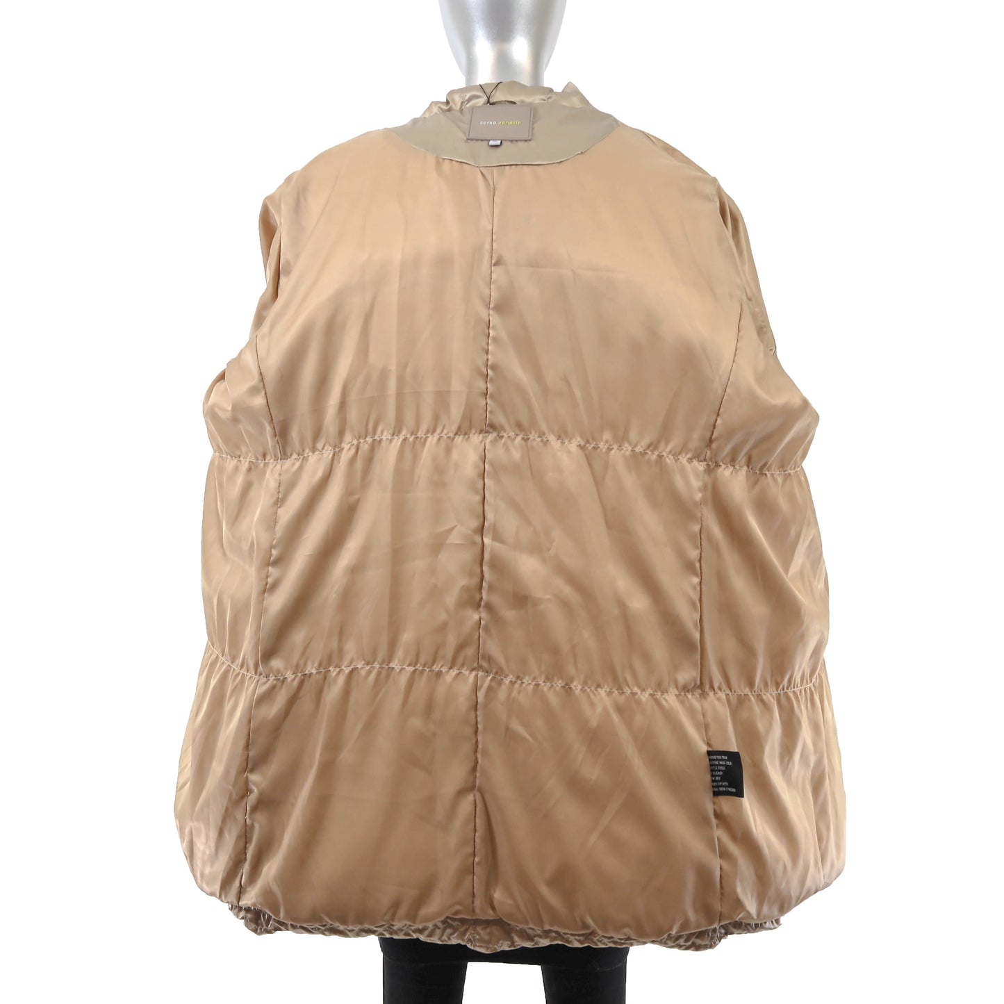 Beige Hooded Down Jacket with Raccoon Trim- Size XL