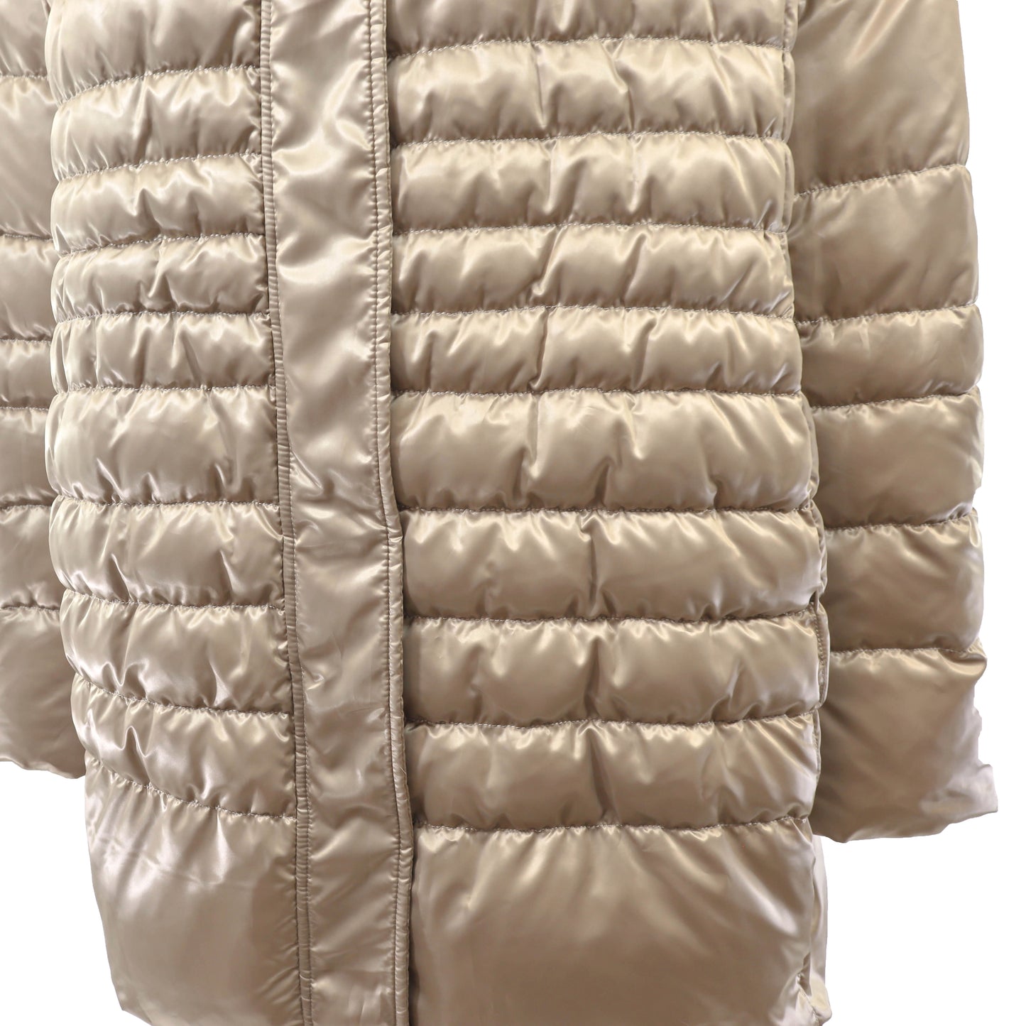 Beige Hooded Down Jacket with Raccoon Trim- Size XL