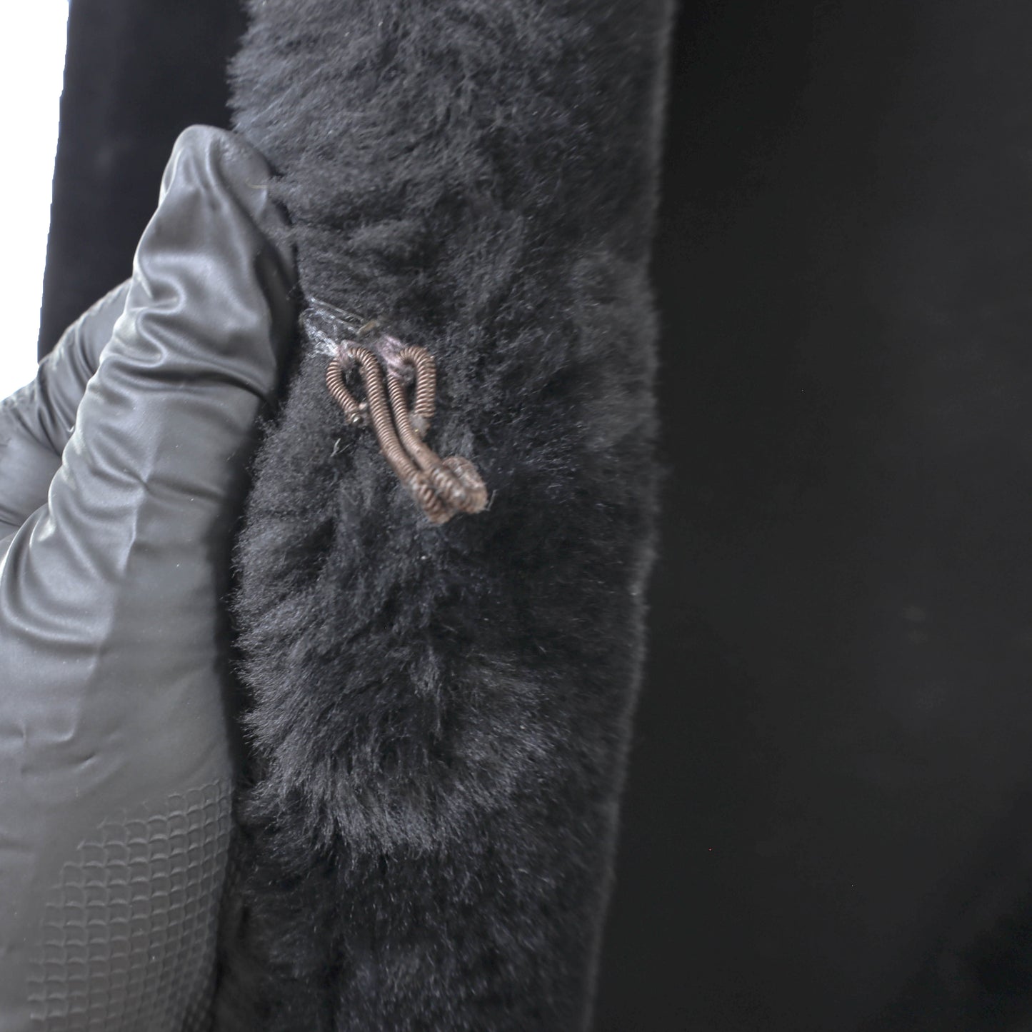 Black Faux Fur Coat with Opossum Trim- Size S