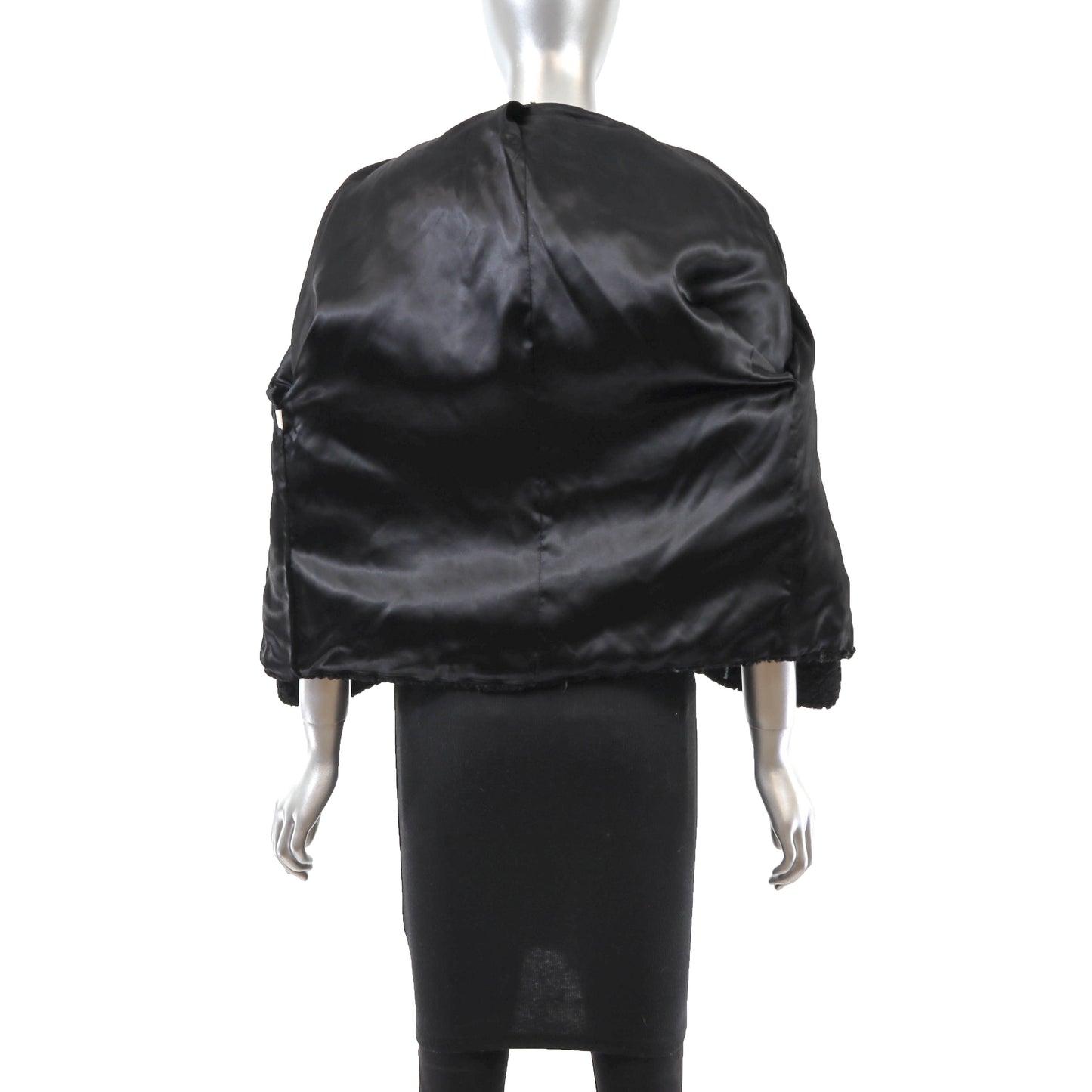 Black Faux Lamb Jacket with Fox Collar- Size S