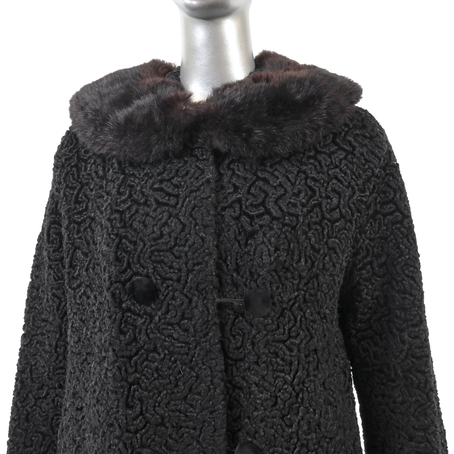 Black Faux Lamb Jacket with Fox Collar- Size S