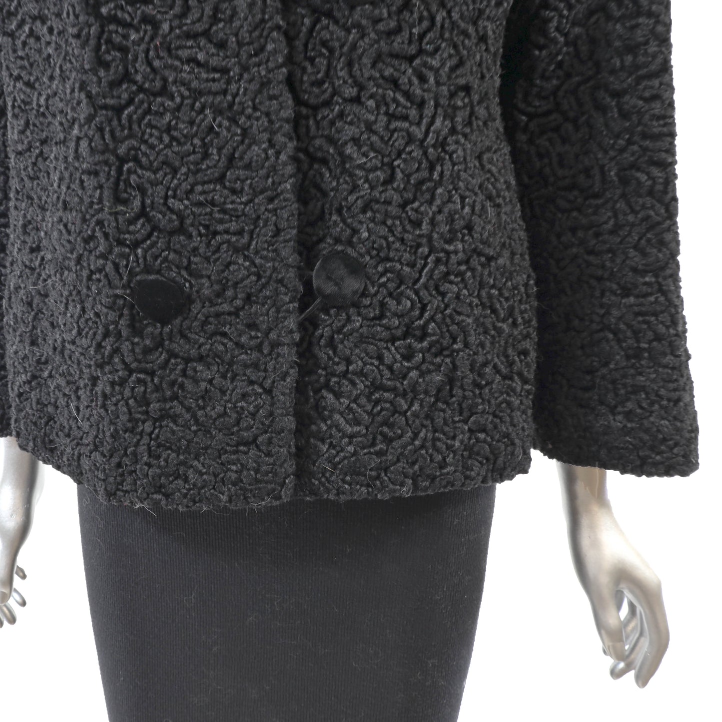 Black Faux Lamb Jacket with Fox Collar- Size S