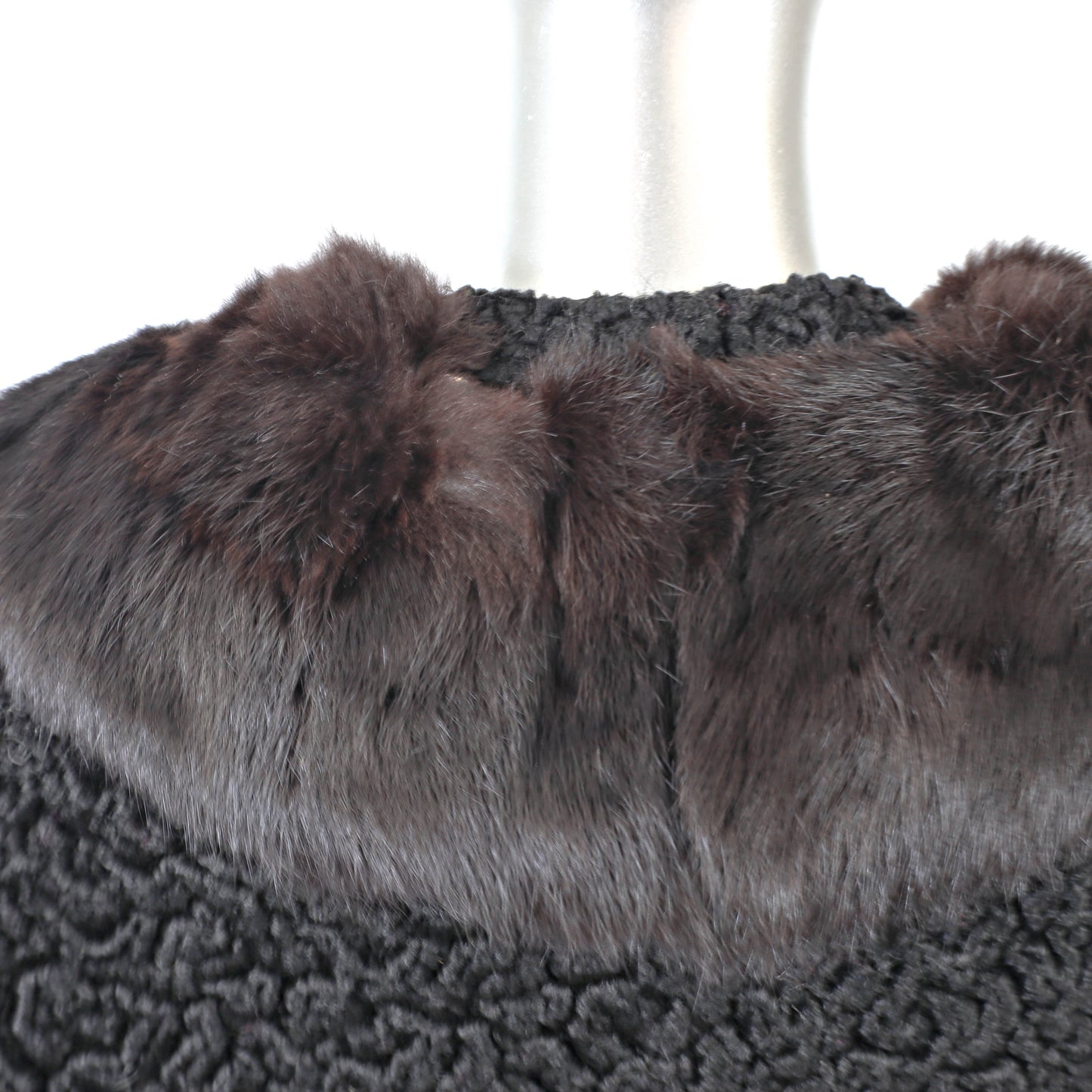Black Faux Lamb Jacket with Fox Collar- Size S