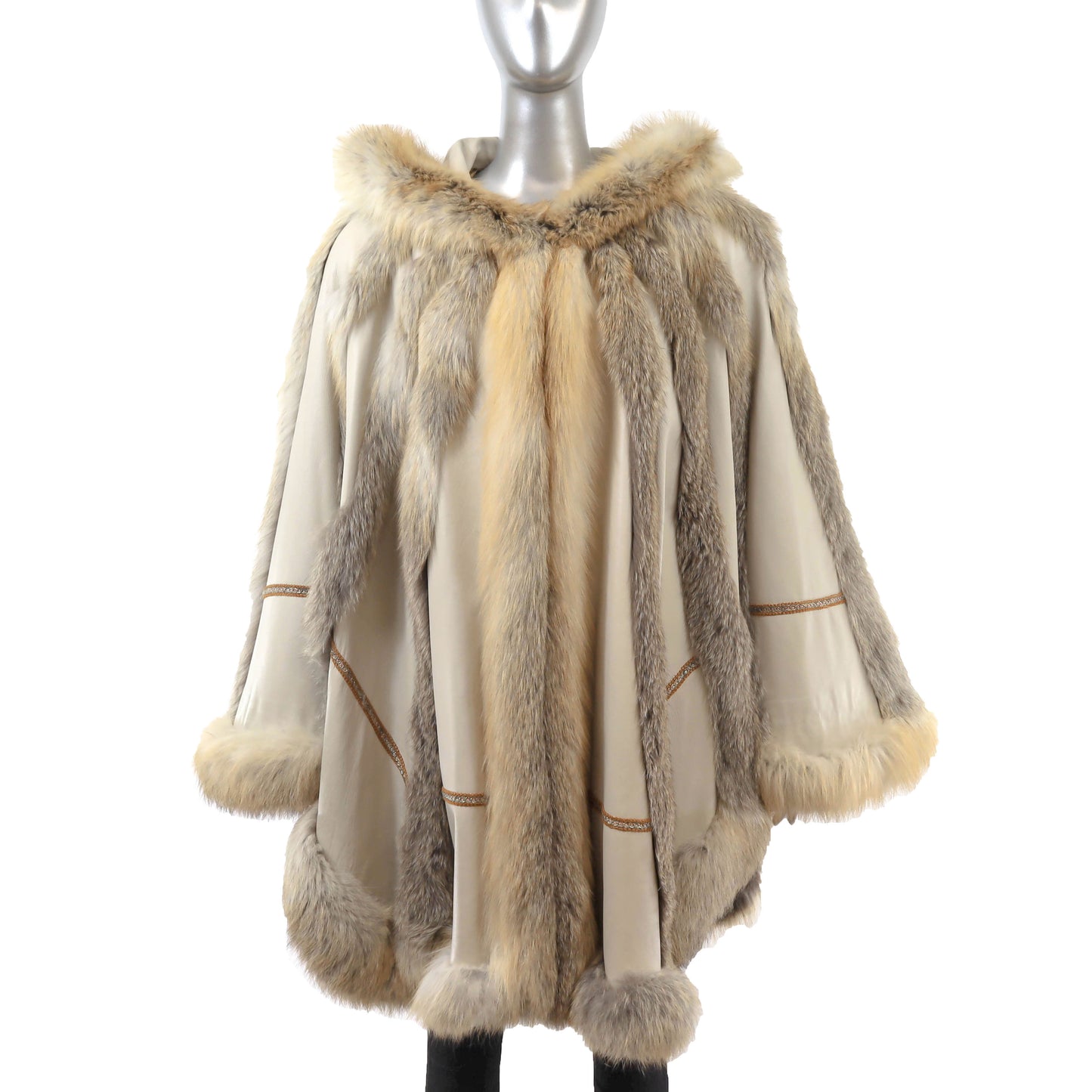Fox and Leather Hooded Cape- Size Free
