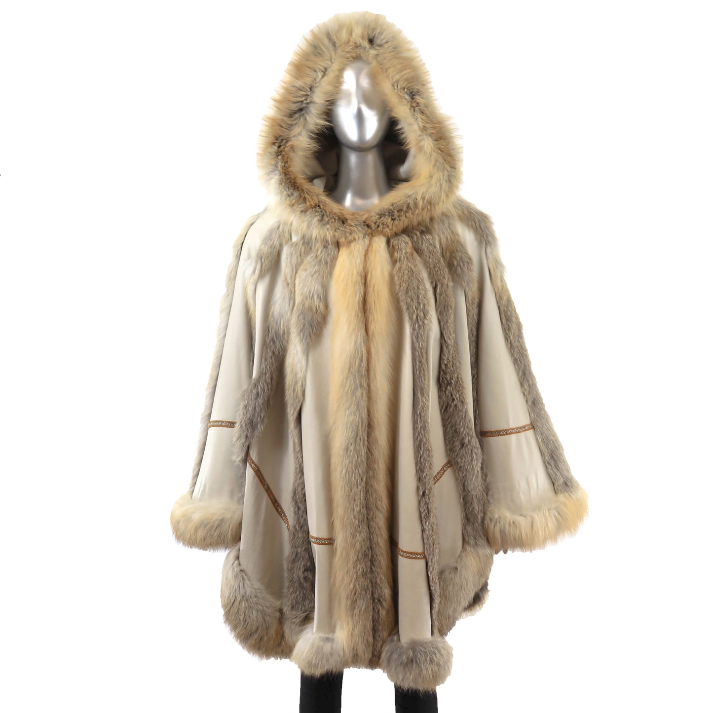 Fox and Leather Hooded Cape- Size Free