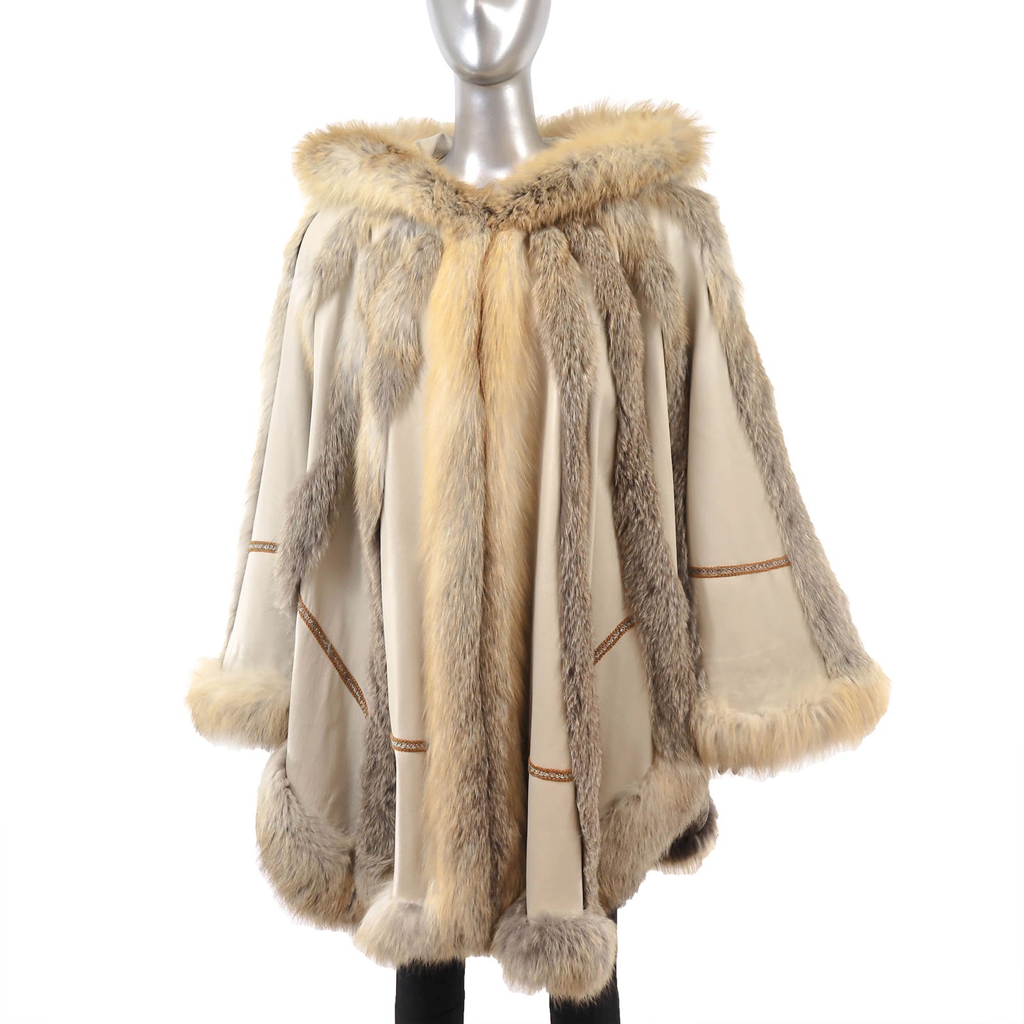 Fox and Leather Hooded Cape- Size Free