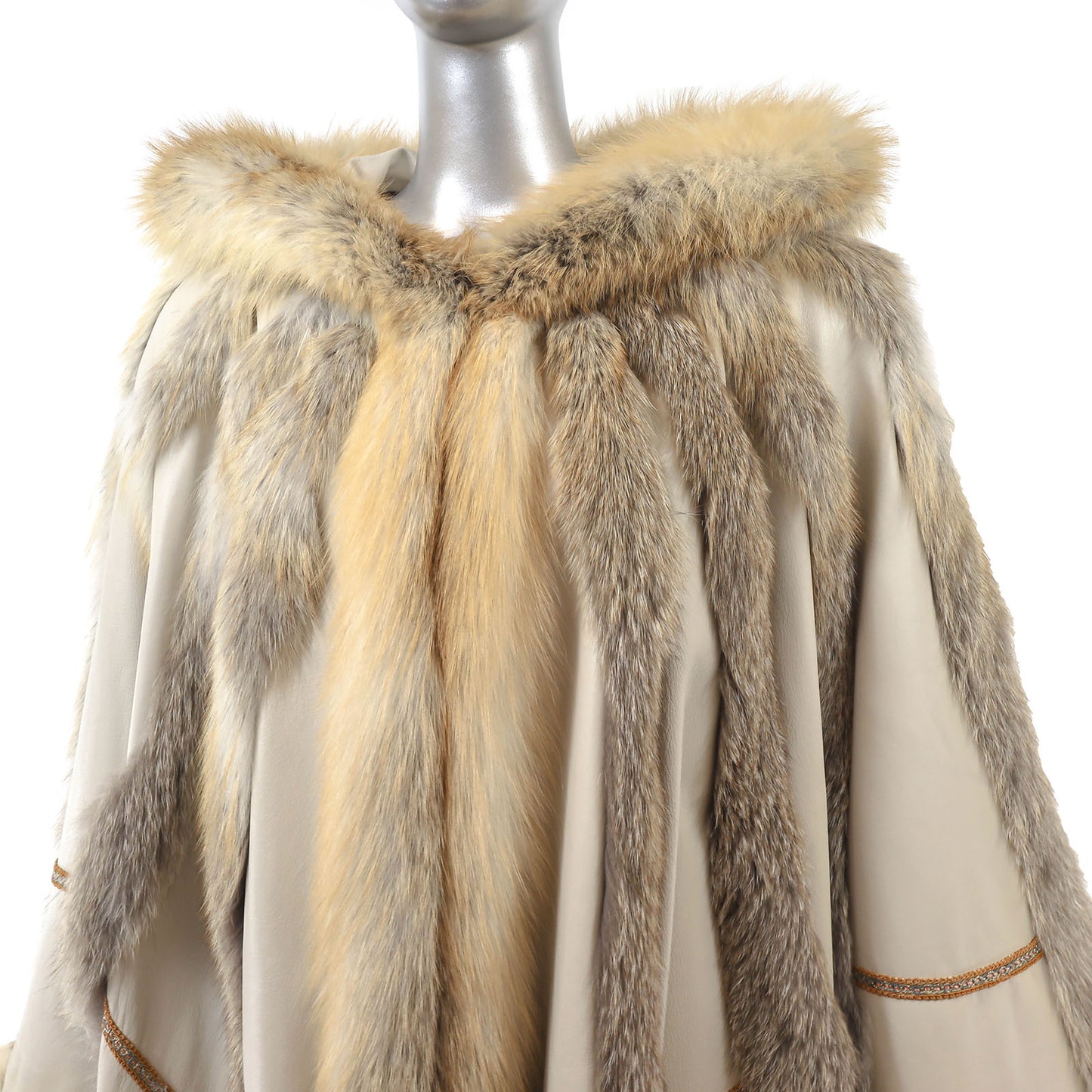 Fox and Leather Hooded Cape- Size Free