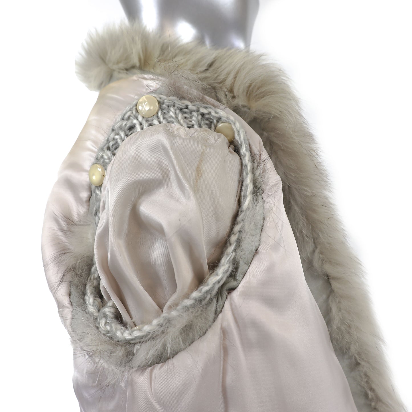 Blue Fox Jacket with Detachable Knitted Sleeves- Size S