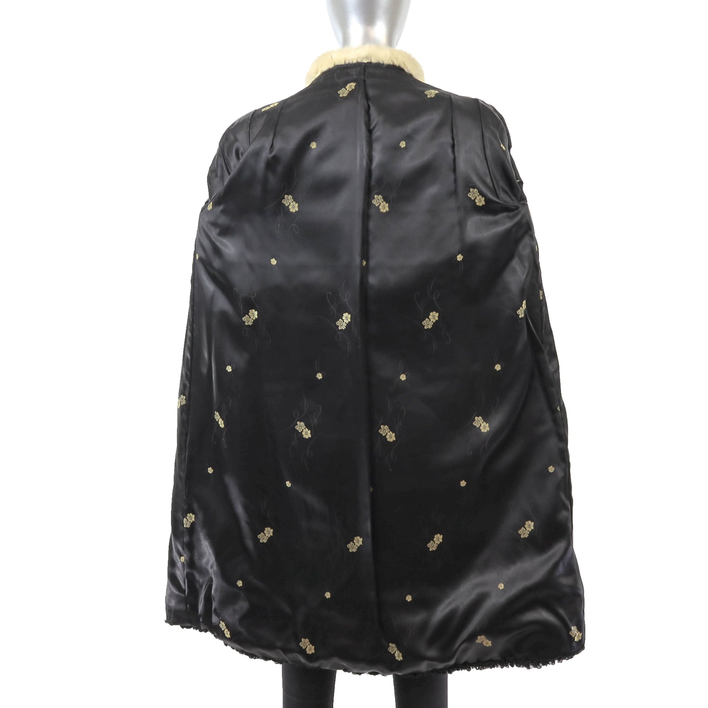 Black Persian Lamb Coat with MInk Collar- Size M