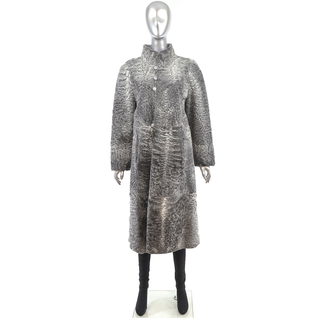 Grey Persian Lamb Coat Reversible to Hide Out Size L VintageFurs
