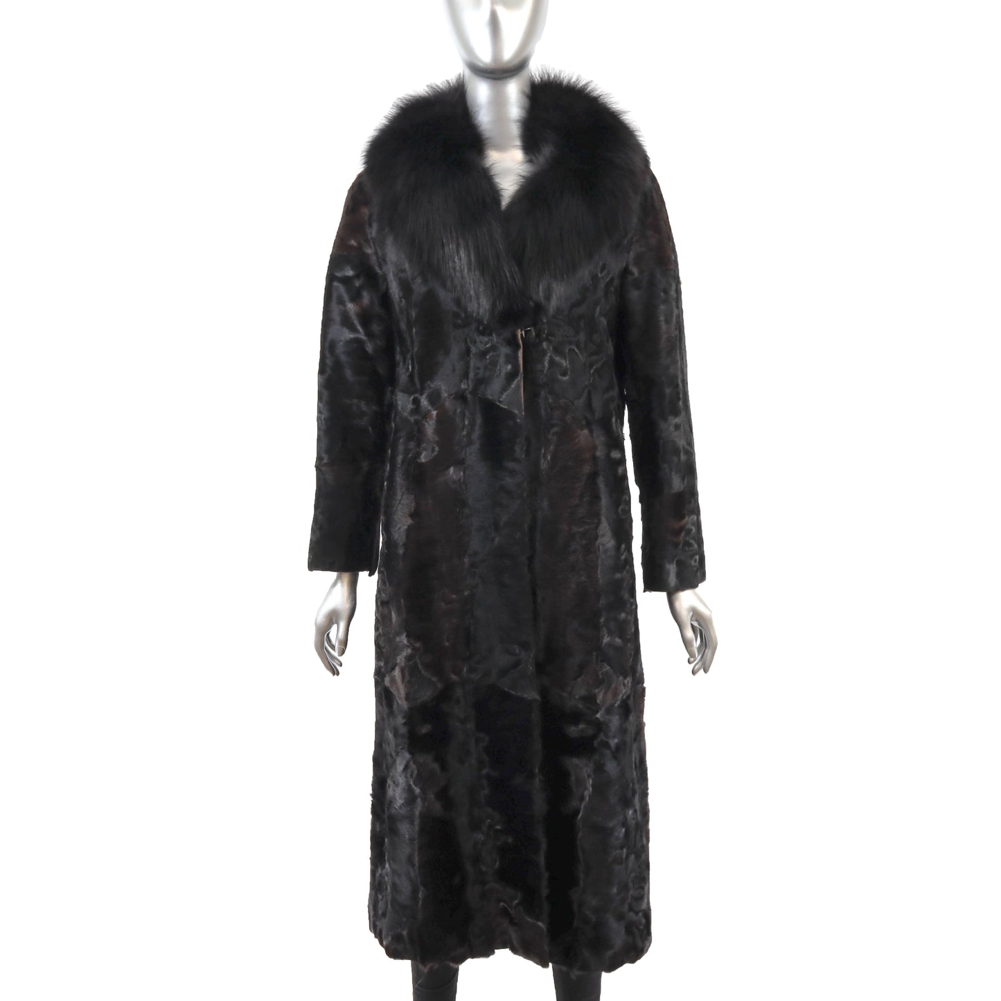 Black Swakara Coat with Fox Collar- Size S