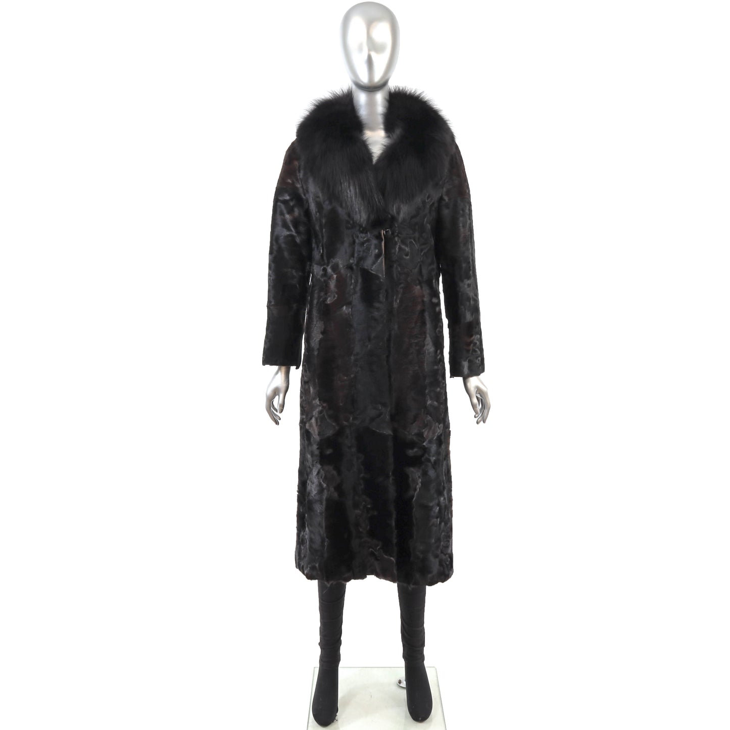 Black Swakara Coat with Fox Collar- Size S