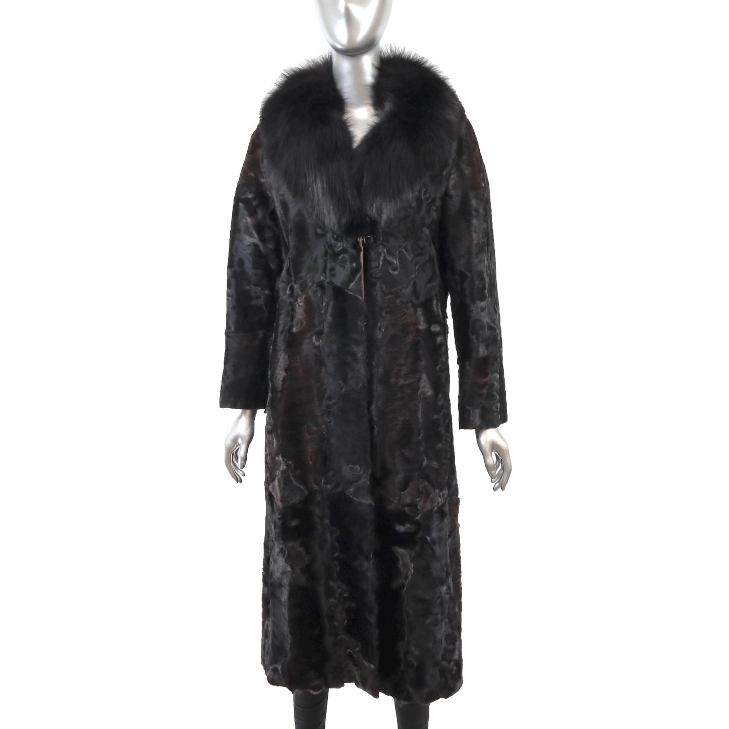 Black Swakara Coat with Fox Collar- Size S