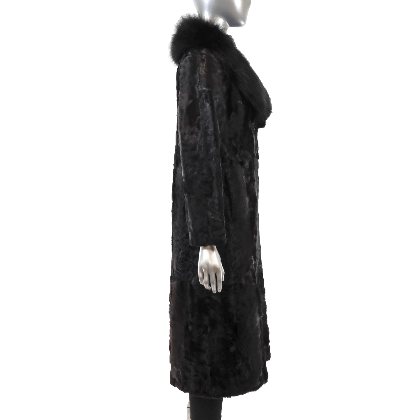 Black Swakara Coat with Fox Collar- Size S