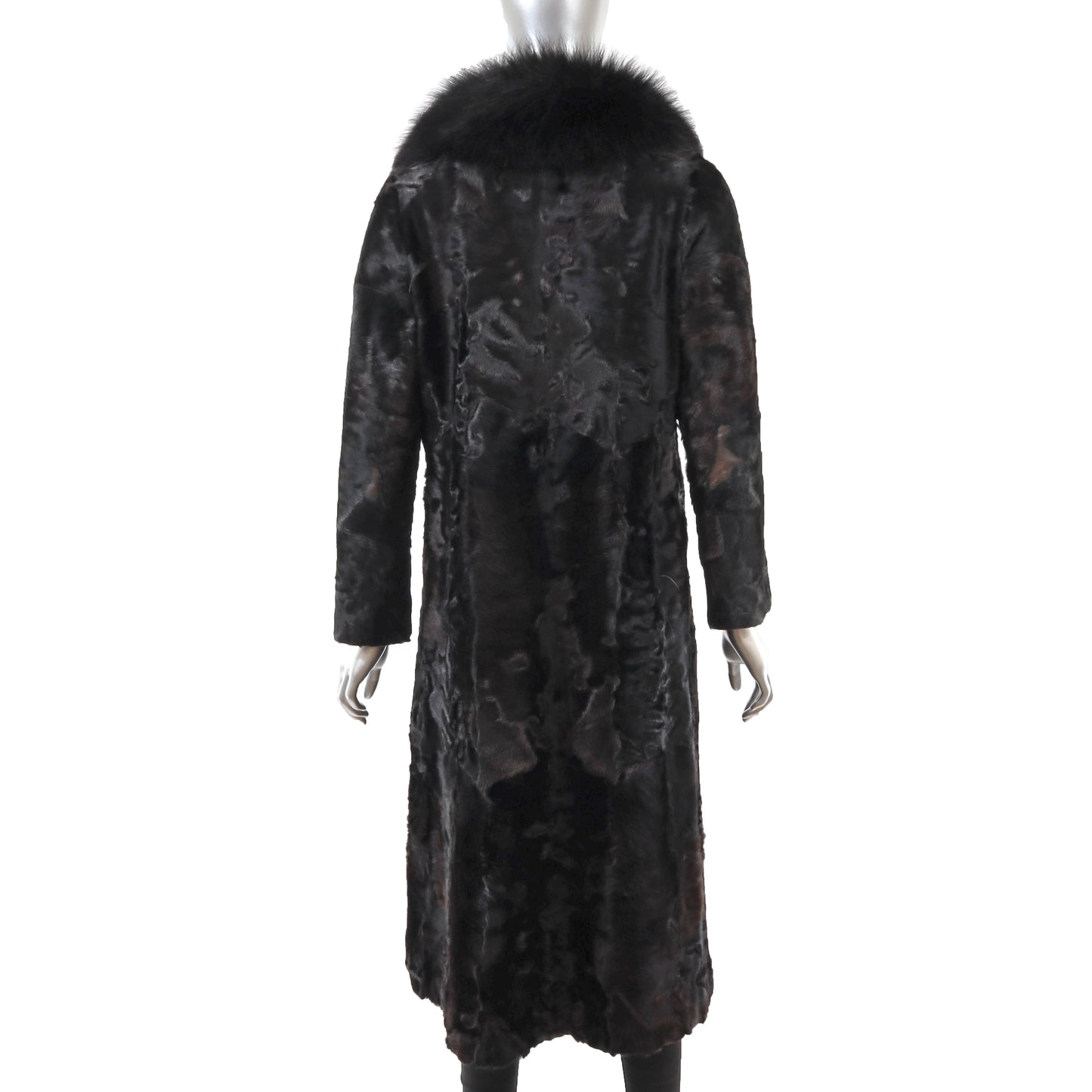 Black Swakara Coat with Fox Collar- Size S