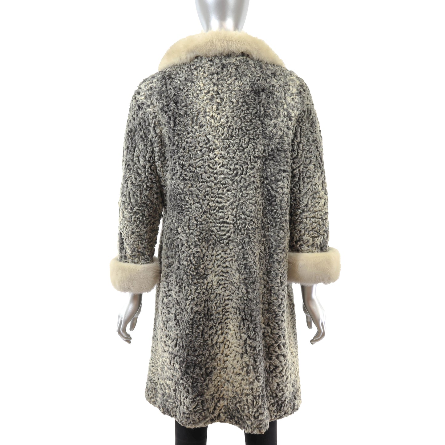 Grey Persian Lamb Coat with Mink Trim- Size M