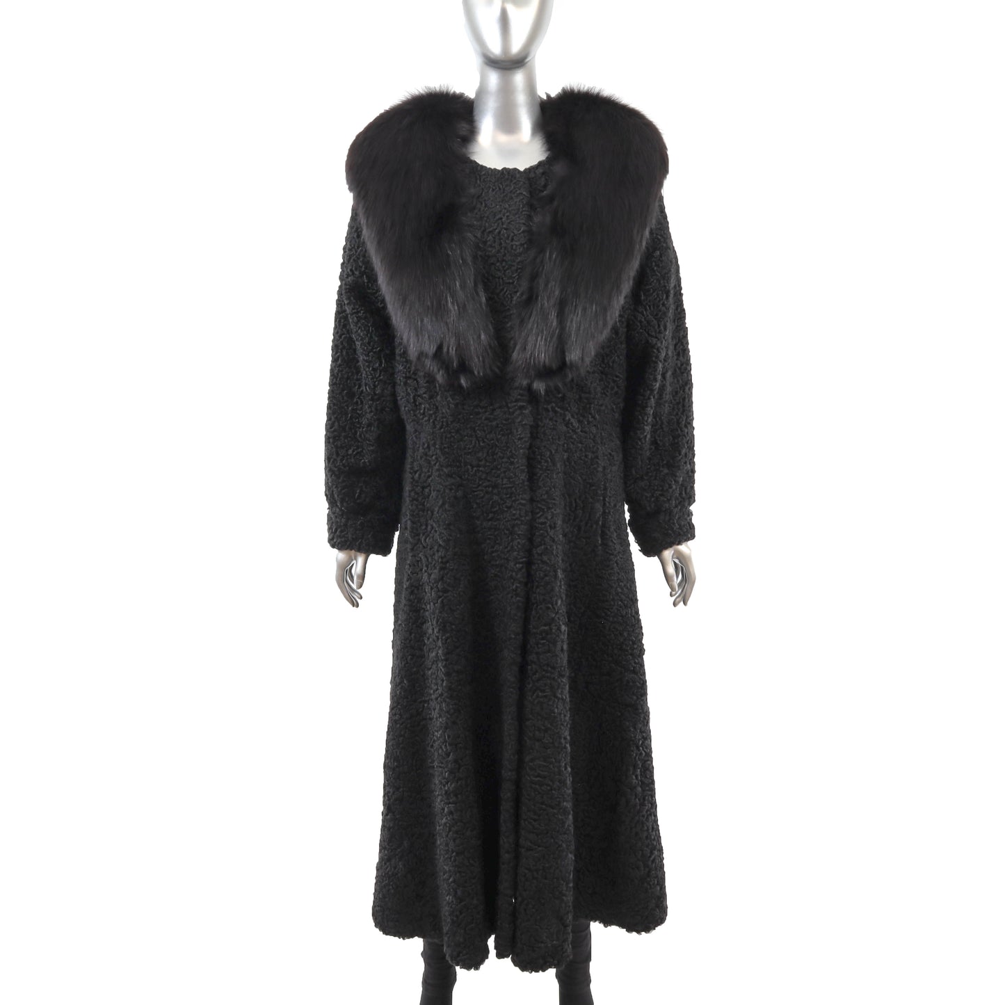 Black Lamb Coat with Fox Collar- Size M