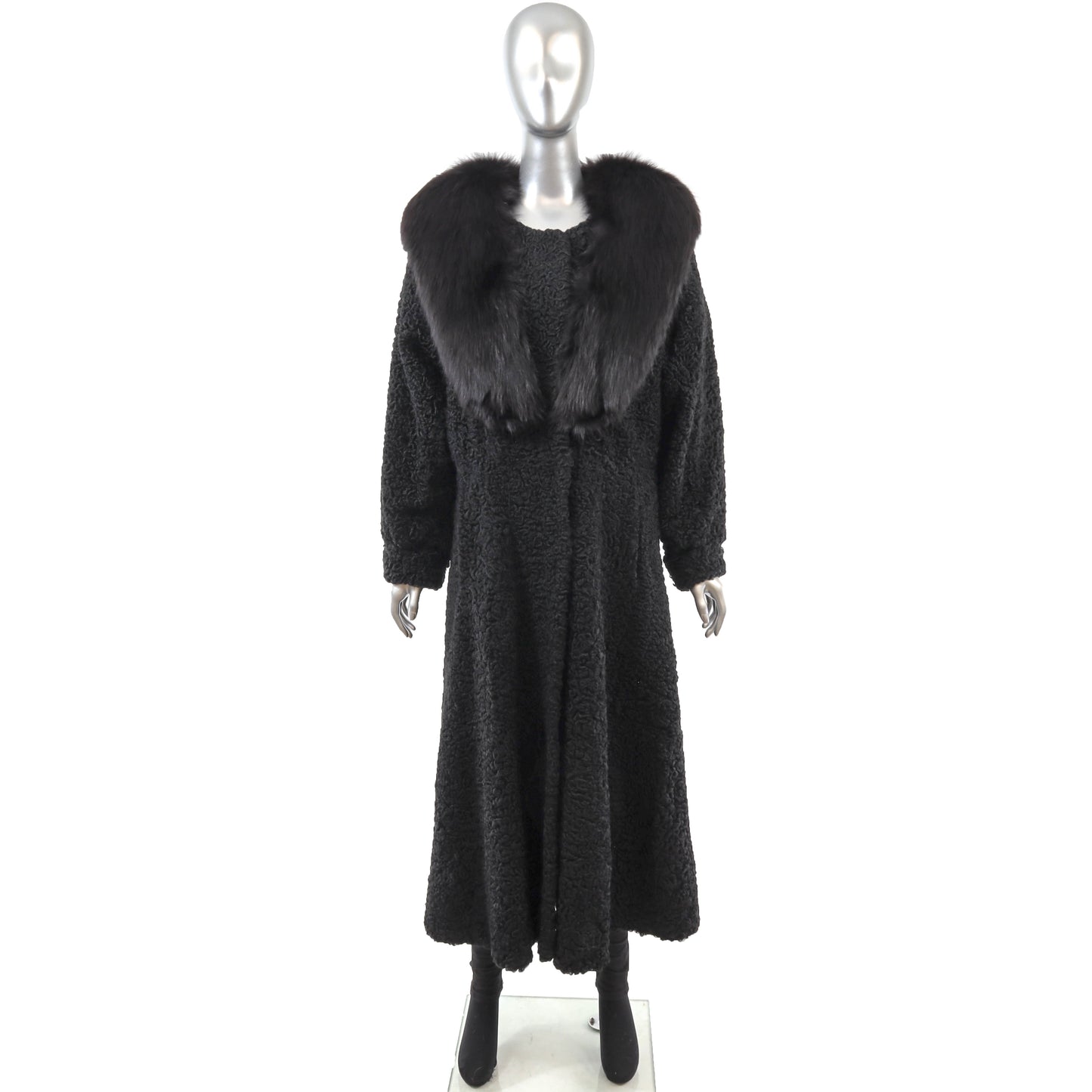 Black Lamb Coat with Fox Collar- Size M