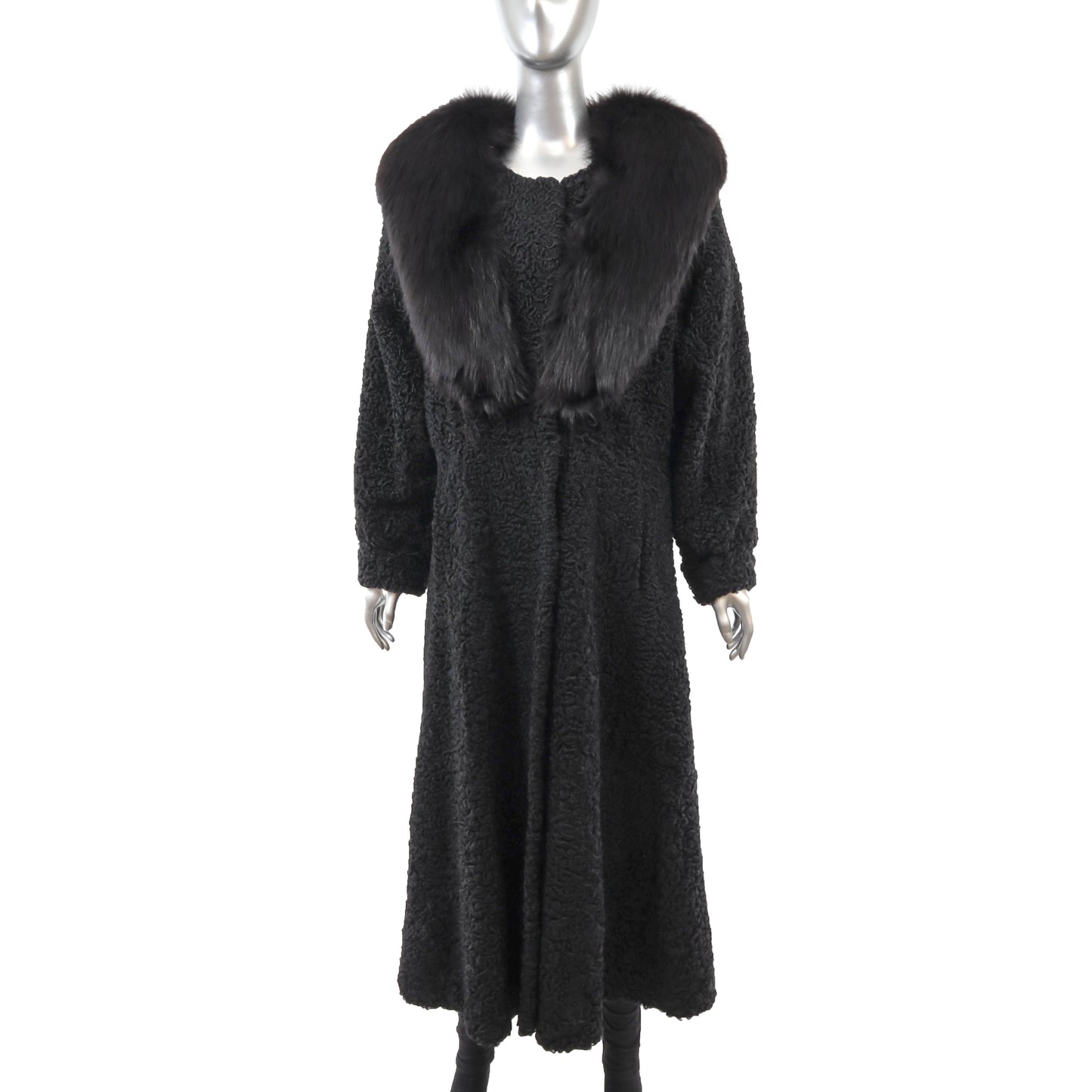 Black Lamb Coat with Fox Collar- Size M