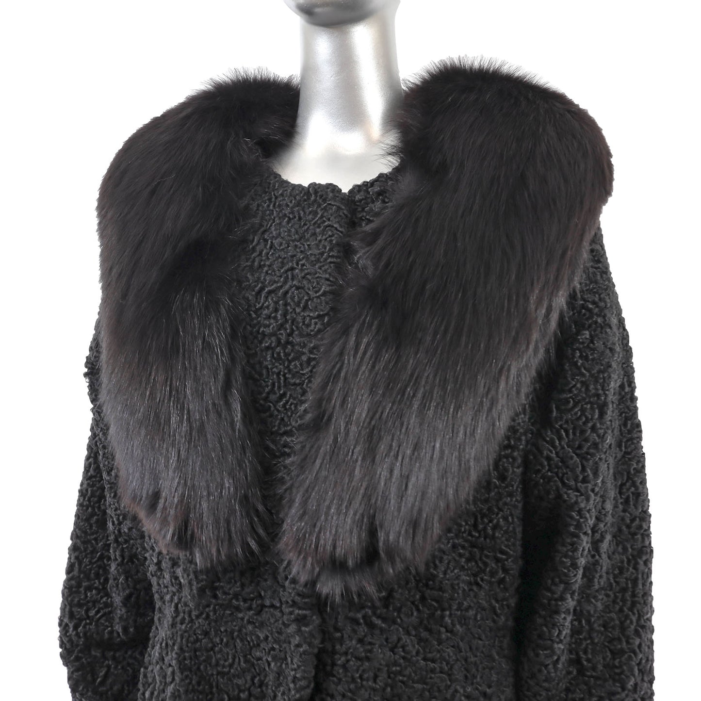 Black Lamb Coat with Fox Collar- Size M