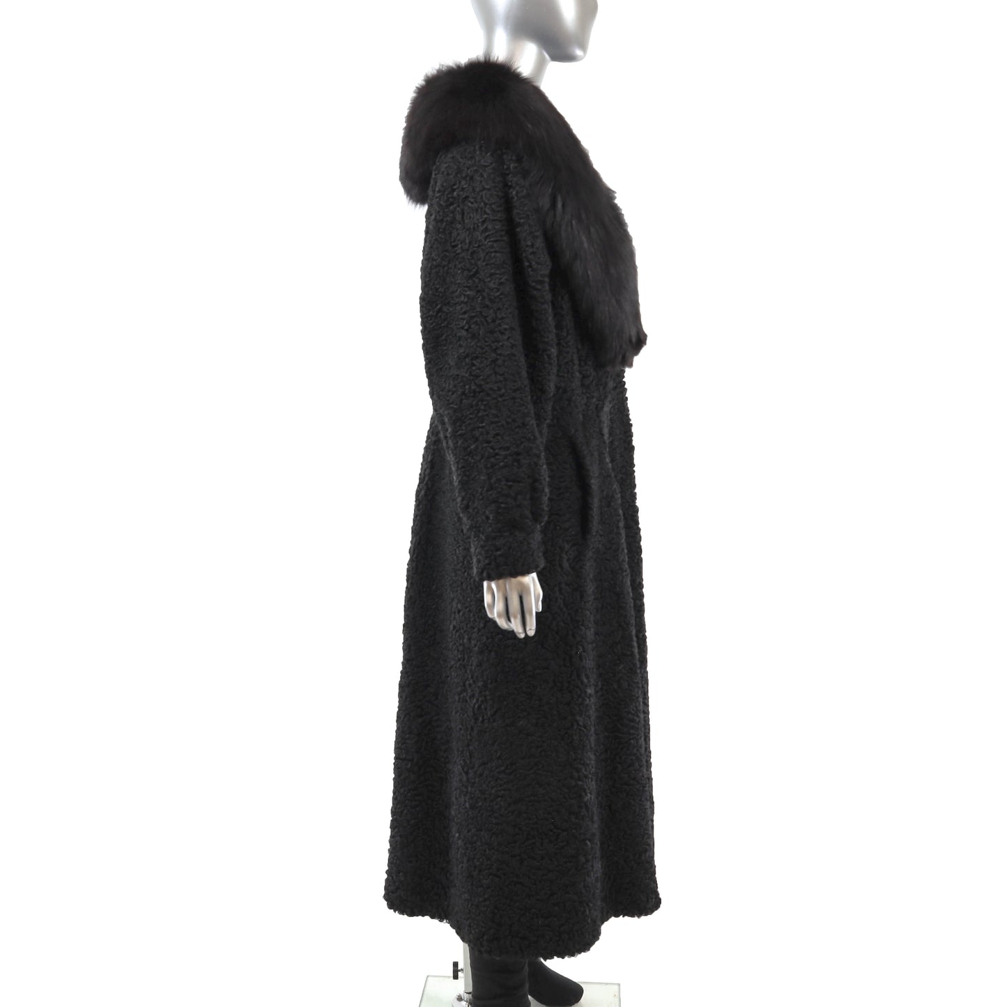 Black Lamb Coat with Fox Collar- Size M