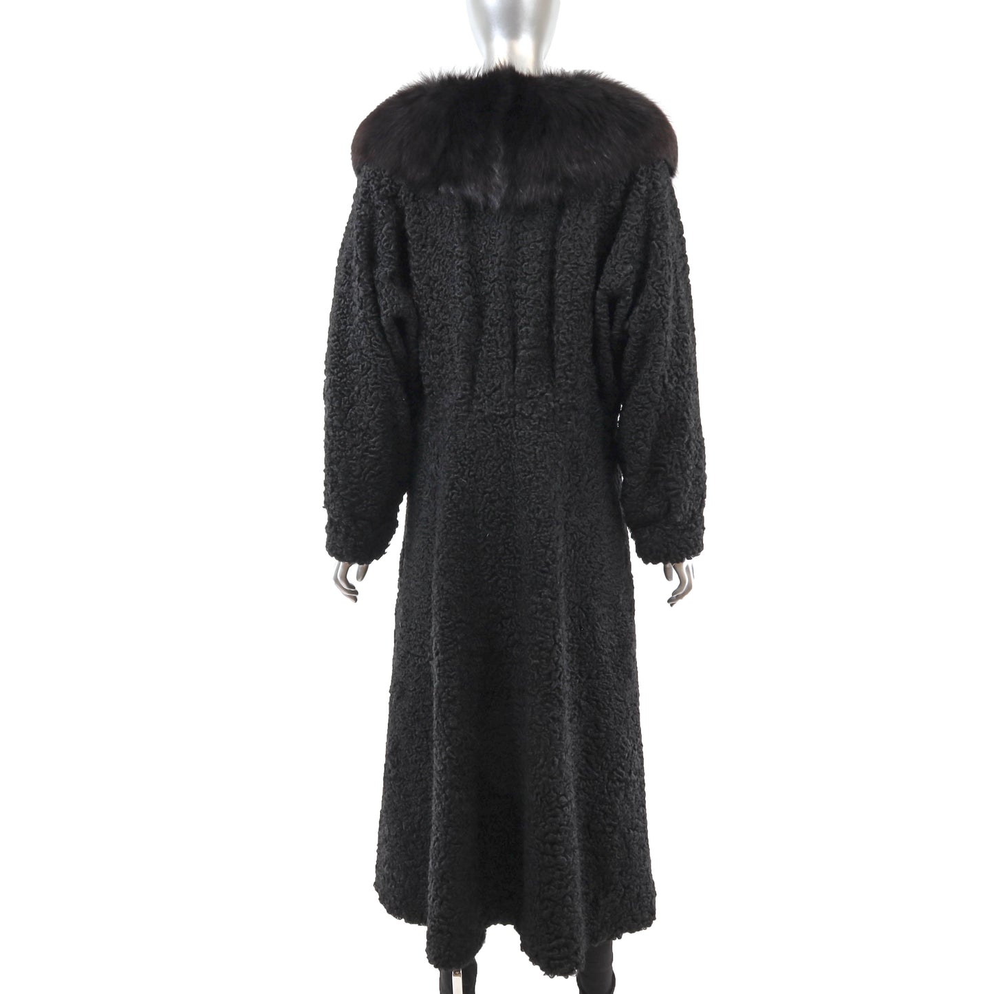 Black Lamb Coat with Fox Collar- Size M