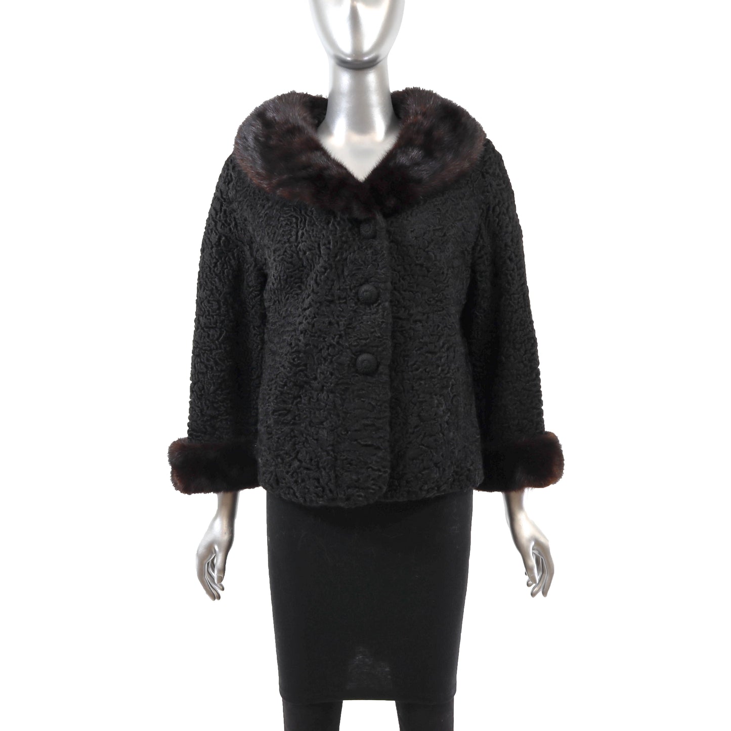 Macy's Black Persian Lamb Jacket with Mink Trim- Size M