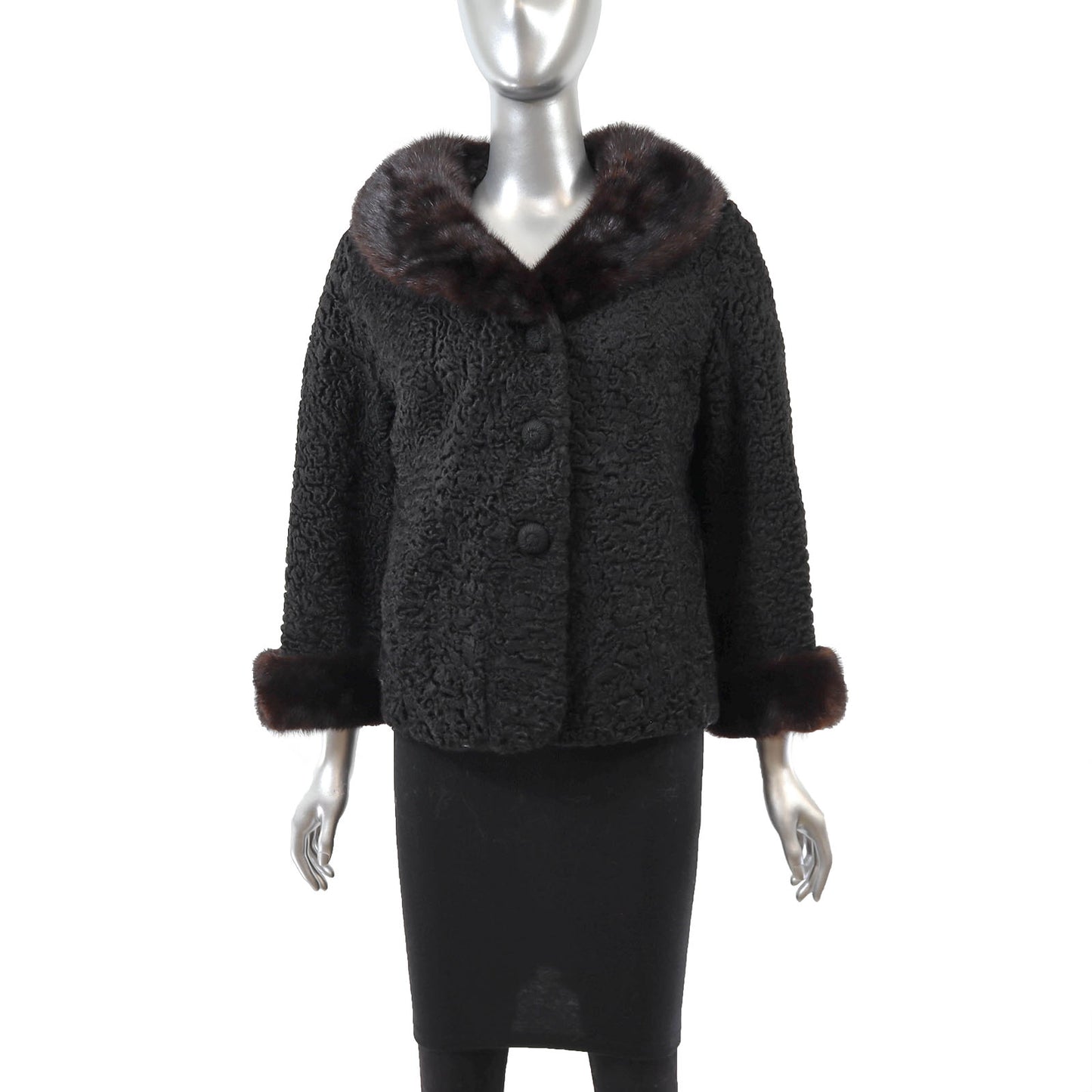 Macy's Black Persian Lamb Jacket with Mink Trim- Size M